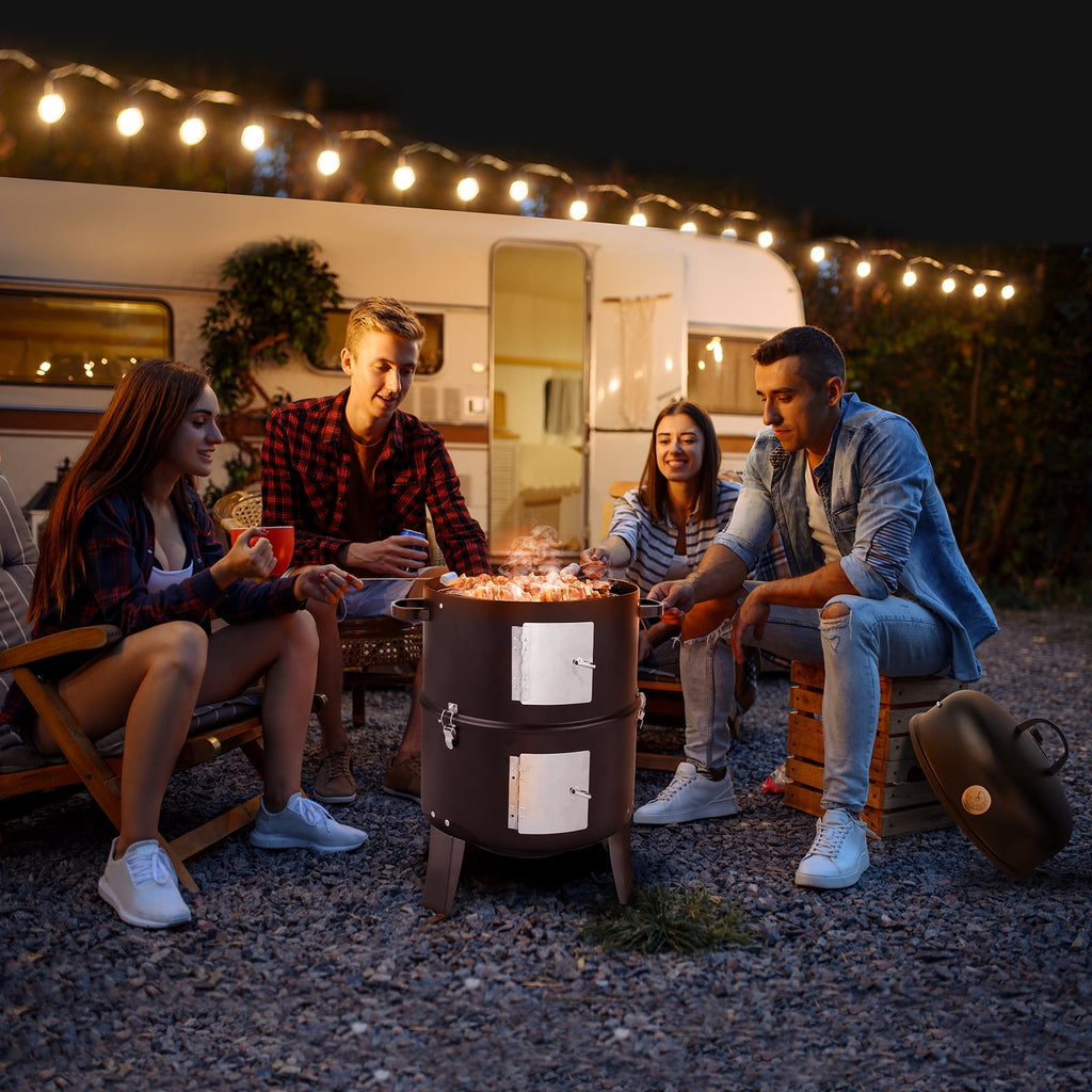 Zimtown BBQ Charcoal Grill Outdoor Barbecue Pit Smoker with 3 Levels Patio Backyard Black