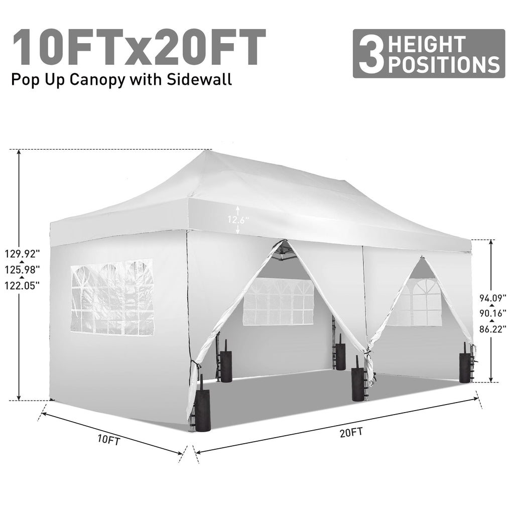Ainfox 5-Piece Sidewalls for 10x20 Pop Up Canopy Tent, 420D Oxford PVC Waterproof Sun Shade Privacy Walls with Windows & Zippers, White