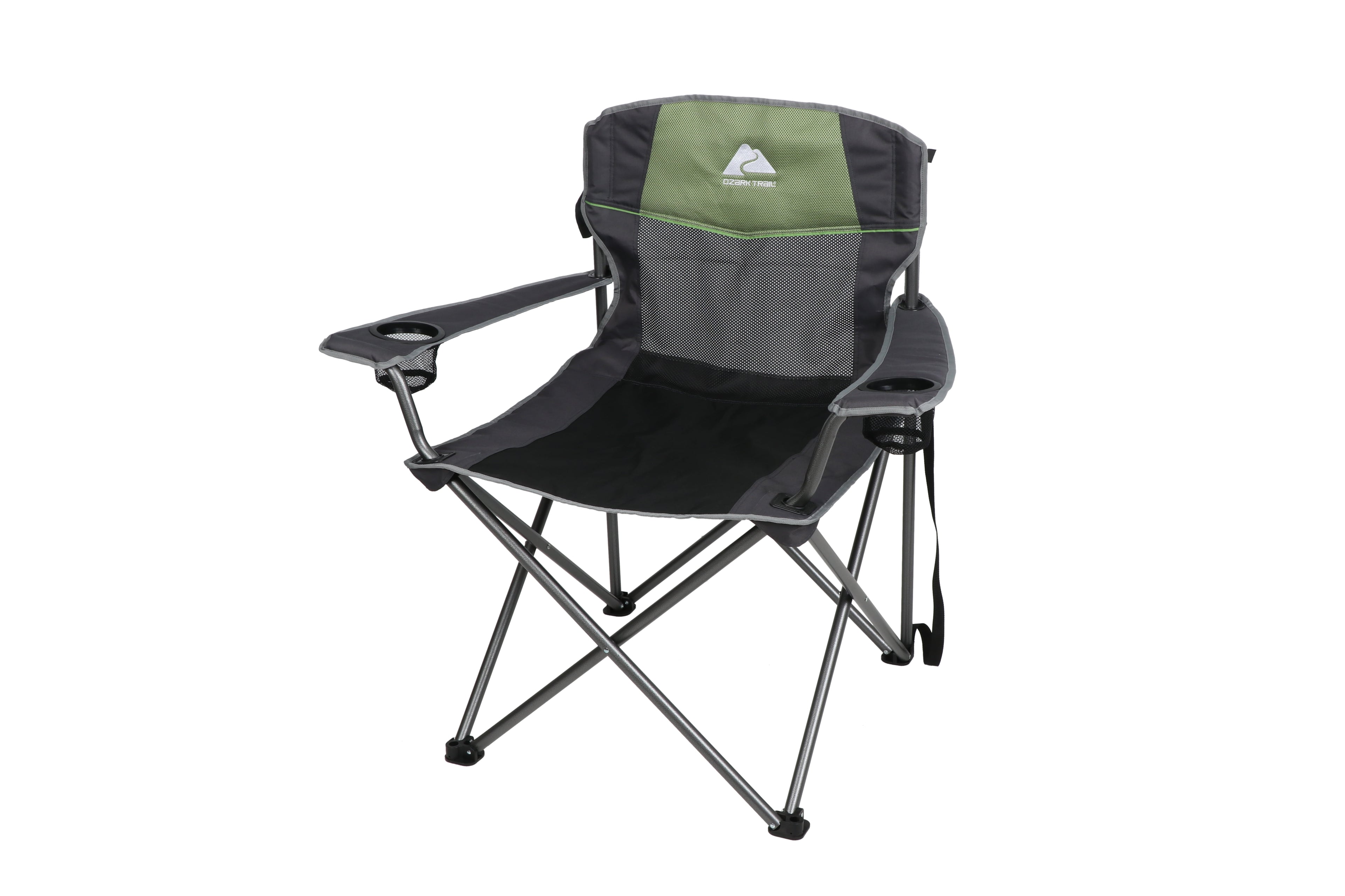 Ozark Trail Oversized Big and Tall Camp Chair with Cup Holders, Green, Adult,