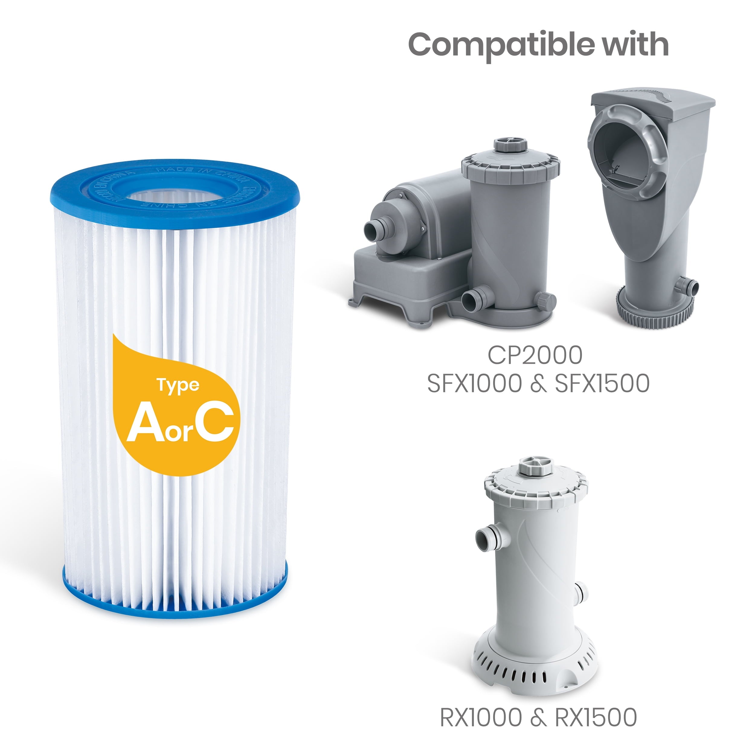 Bluescape Type A/C Pool Filter Cartridge 4-Pack, White, Adults