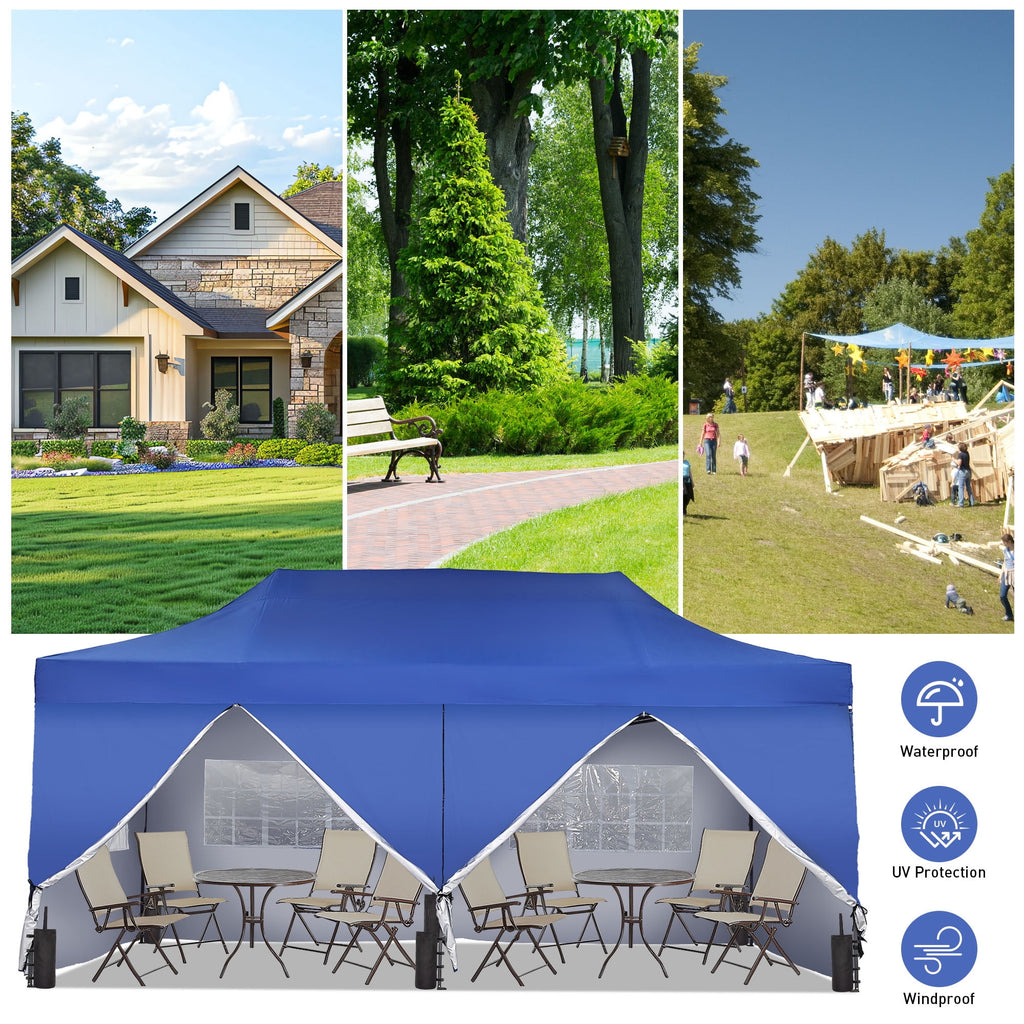 Ainfox 5-Piece Sidewalls for 10x20 Pop Up Canopy Tent, 420D Oxford PVC Waterproof Sun Shade Privacy Walls with Windows & Zippers, White