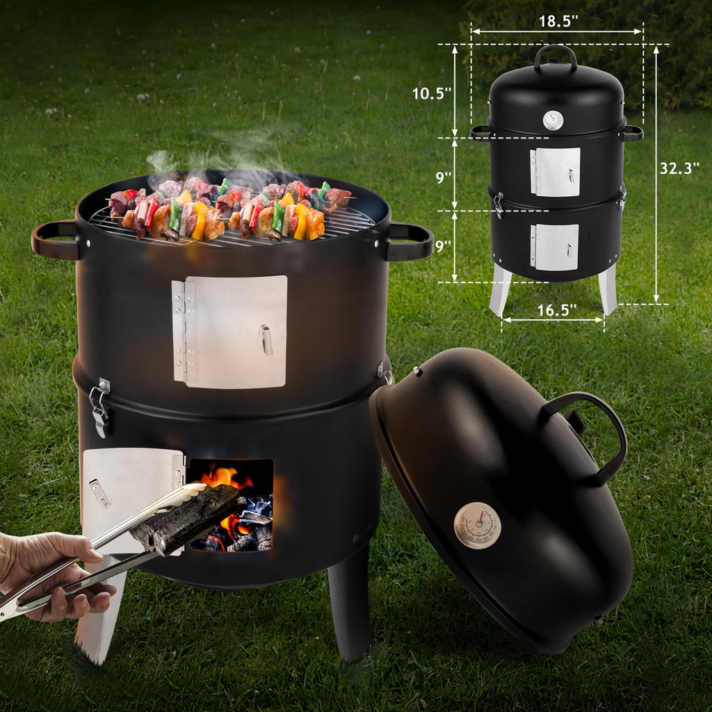 Zimtown BBQ Charcoal Grill Outdoor Barbecue Pit Smoker with 3 Levels Patio Backyard Black