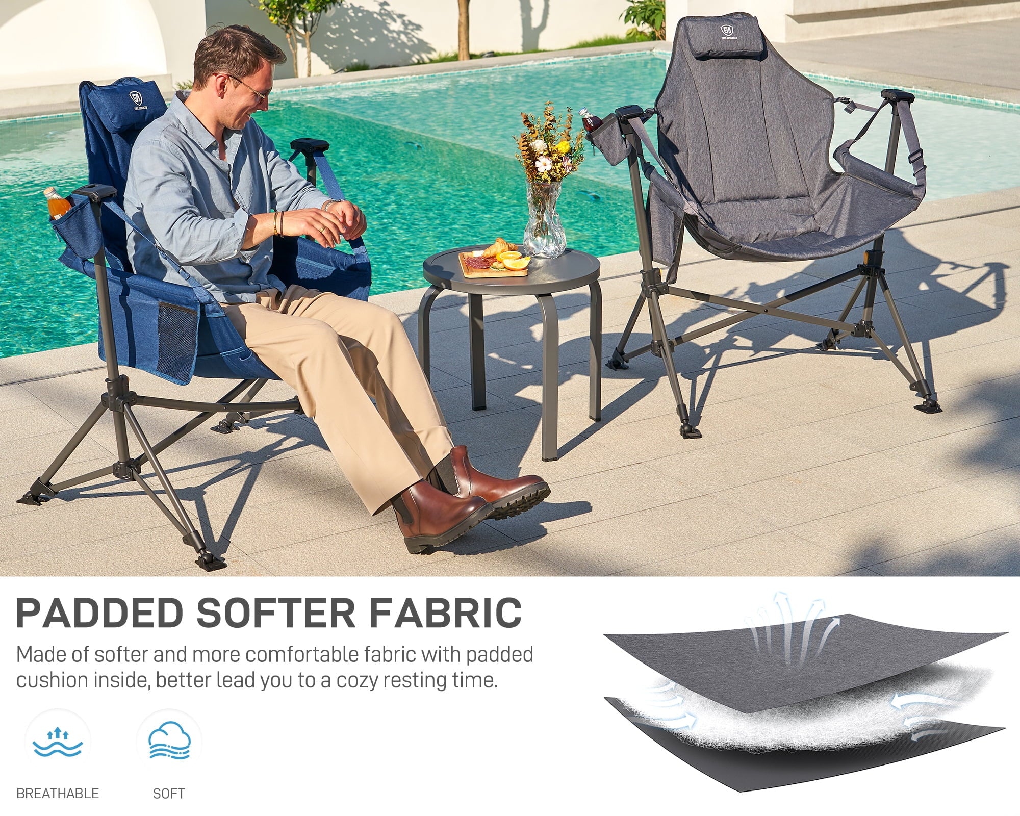 Hammock Camping Folding Chair for Outdoor with Adjustable Back and Padded Seat, Grey