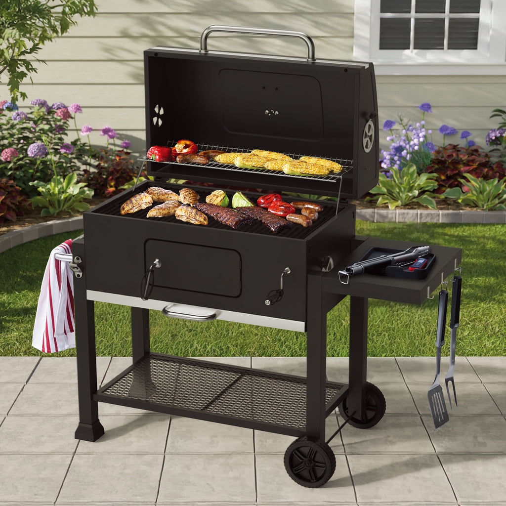 Expert Grill Charcoal Grill, 24 Inch Heavy Duty Charcoal Grill with Wheels, Black