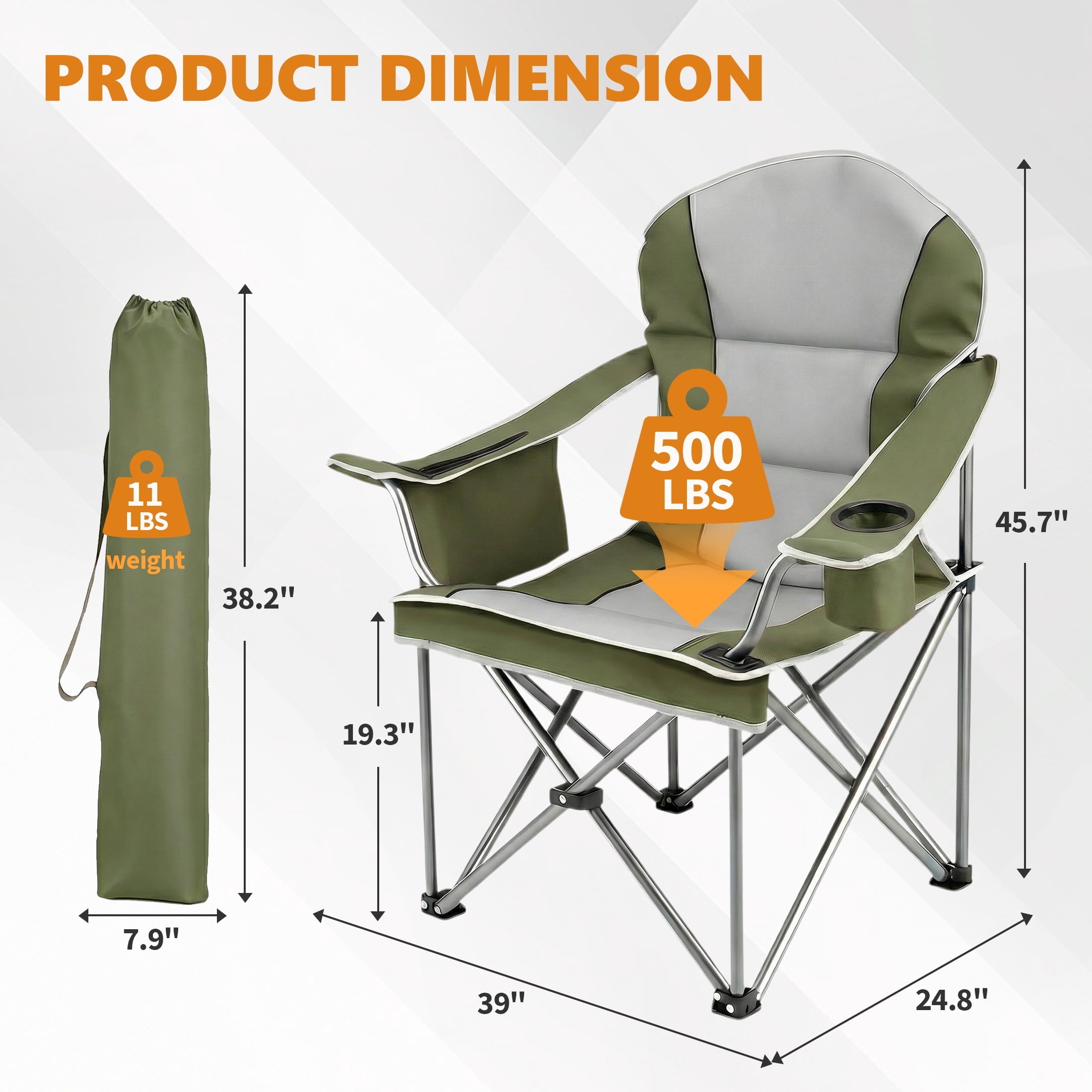 EDX Heavy Duty Camping Chair 500 lb Capacity, Oversized Extra Wide for Adults, Padded High Back Folding Lawn Chair, 500 lbs Steel Frame, Portable Outdoor Camping Chair with Cup Holder, Red Gray