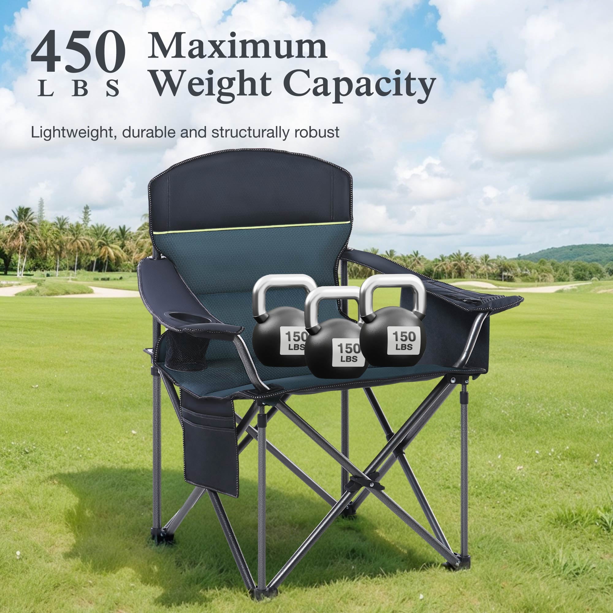 Sophia & William 2 Pack Oversized Camping Chair Heavy-Duty Steel Frame Supports 450Lbs, Foldable Outdoor Lawn Chair with Cup Holder for Backyard & Camping, Black