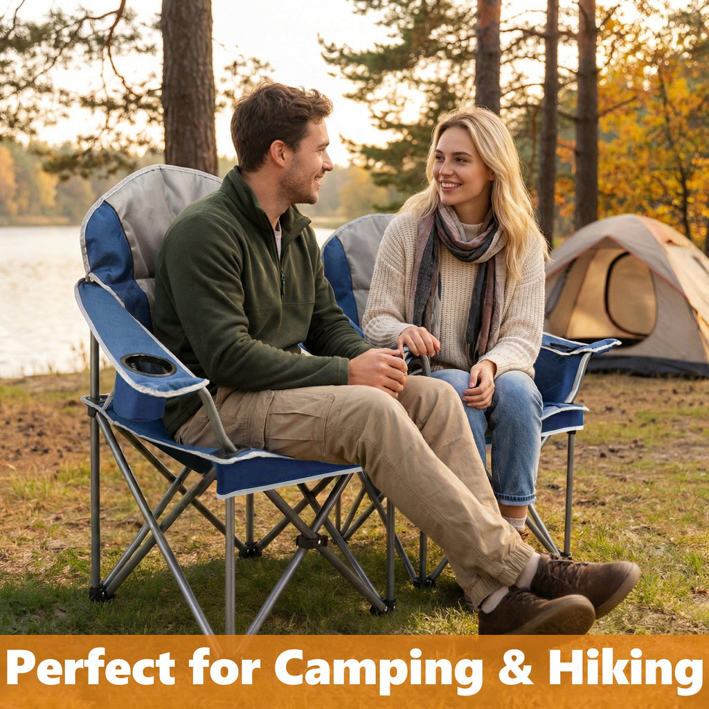 EDX Heavy Duty Camping Chair 500 lb Capacity, Oversized Extra Wide for Adults, Padded High Back Folding Lawn Chair, 500 lbs Steel Frame, Portable Outdoor Camping Chair with Cup Holder, Red Gray