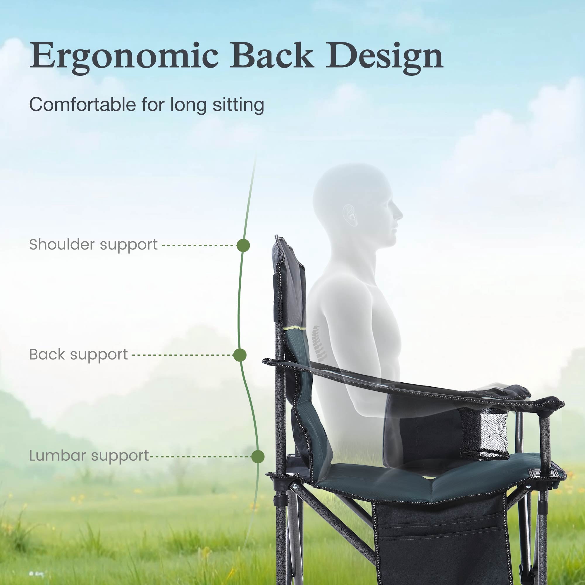 Sophia & William 2 Pack Oversized Camping Chair Heavy-Duty Steel Frame Supports 450Lbs, Foldable Outdoor Lawn Chair with Cup Holder for Backyard & Camping, Black