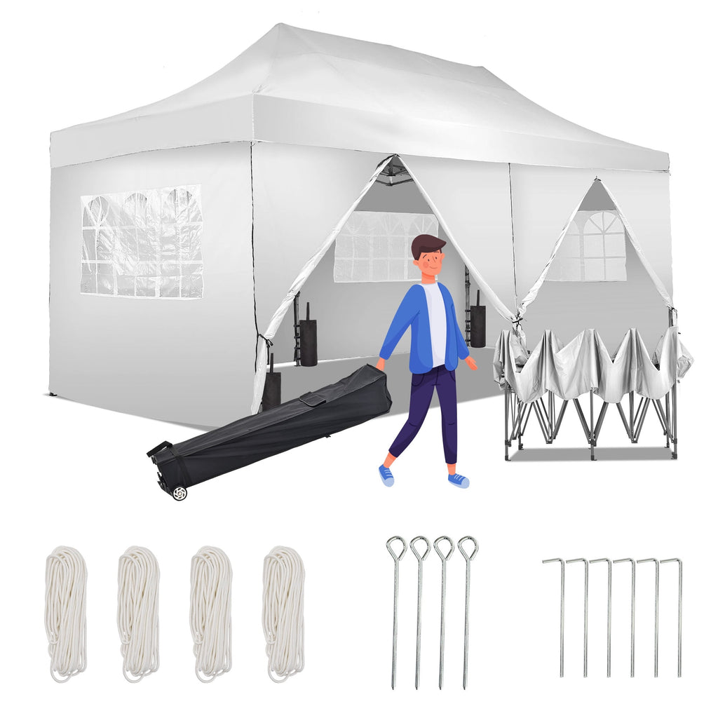 Ainfox 5-Piece Sidewalls for 10x20 Pop Up Canopy Tent, 420D Oxford PVC Waterproof Sun Shade Privacy Walls with Windows & Zippers, White