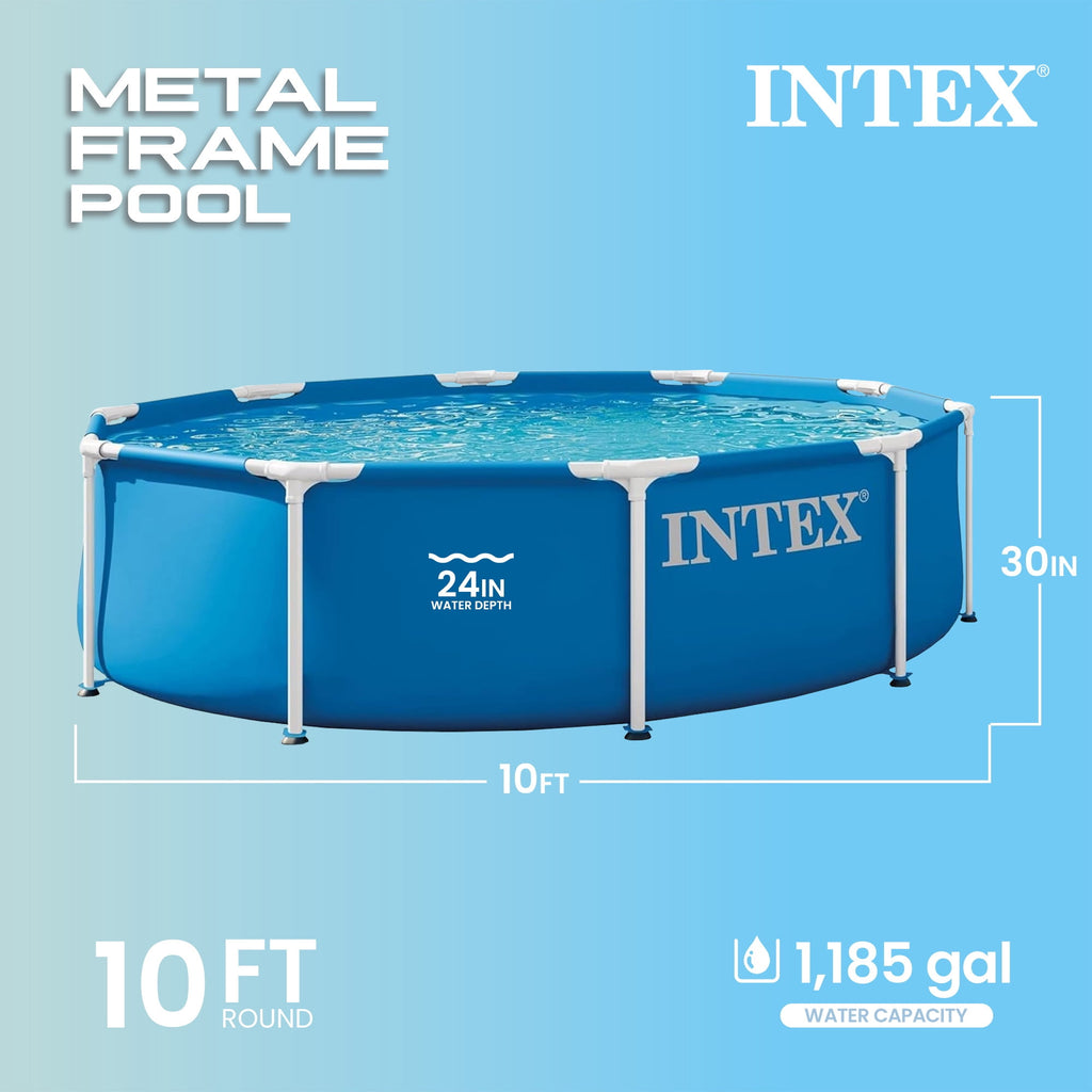 Intex 10 x 2.5 Foot Round Metal Frame Above Ground Swimming Pool, Blue