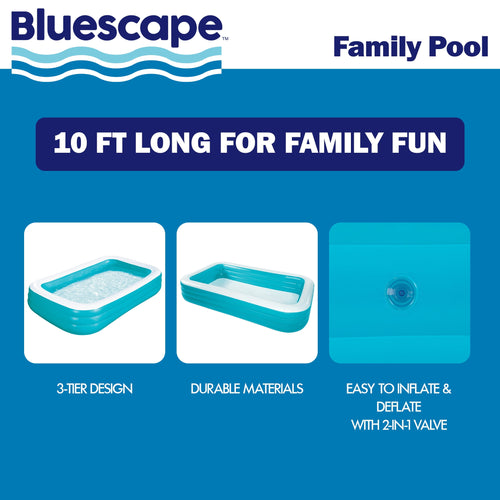 Bluescape 10ft Rectangular Family Inflatable Swimming Pool for Ages 6 and Up