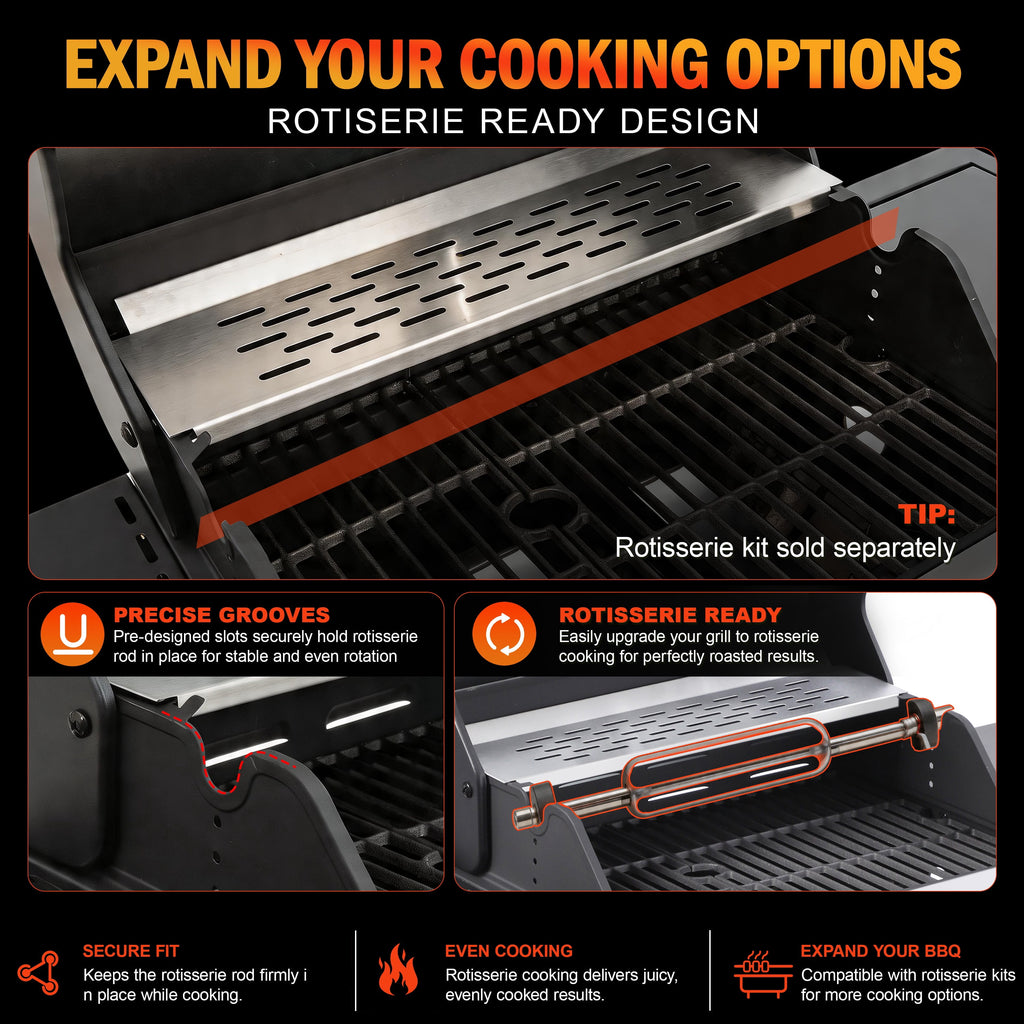 Segmart 3 Burner Propane Gas Grill with Side Burner, 37,000 BTU Outdoor Cooking BBQ Grill with Porcelain-Enameled Cast Iron Grates, Equipped with Temperature, Tool Hooks, and Bottle Opener