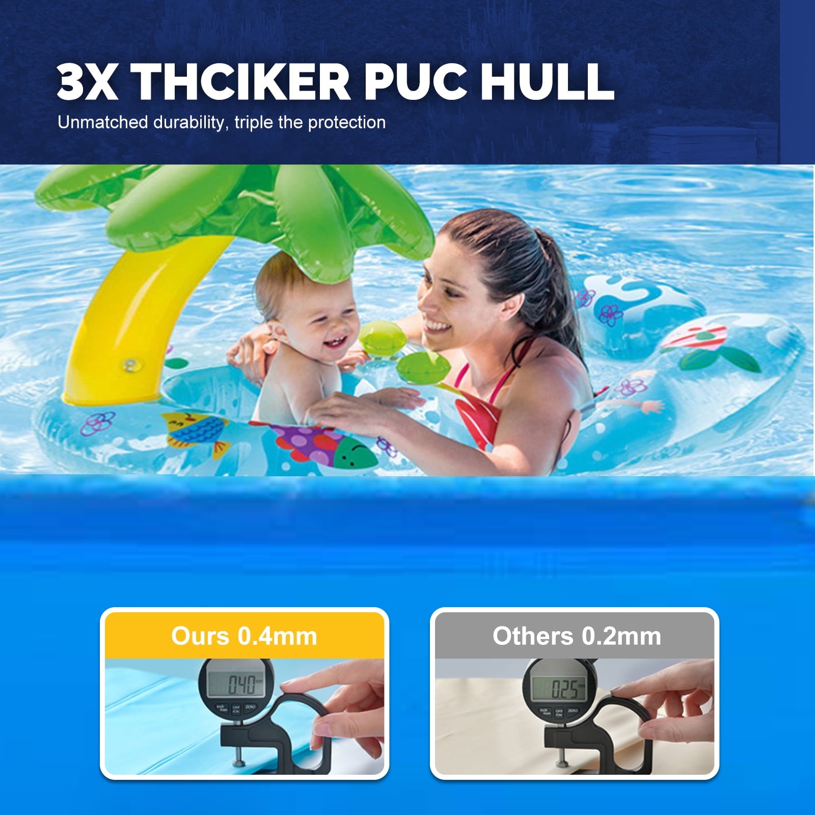 Honeydrill 6.2ft x 4.2ft x 16.5in Rectangular Metal Frame Above Ground Swimming Pool for Family, Blue