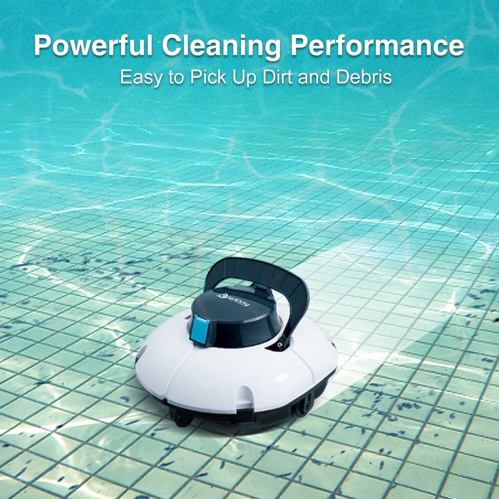 Cordless Robotic Pool Cleaner, Winny Pool Cleaner Automatic Pool Vacuum with Dual Filters, 80 Mins Runtime, Ideal for Flat Above Pools Up to 645 Sq.Ft (White and Blue)