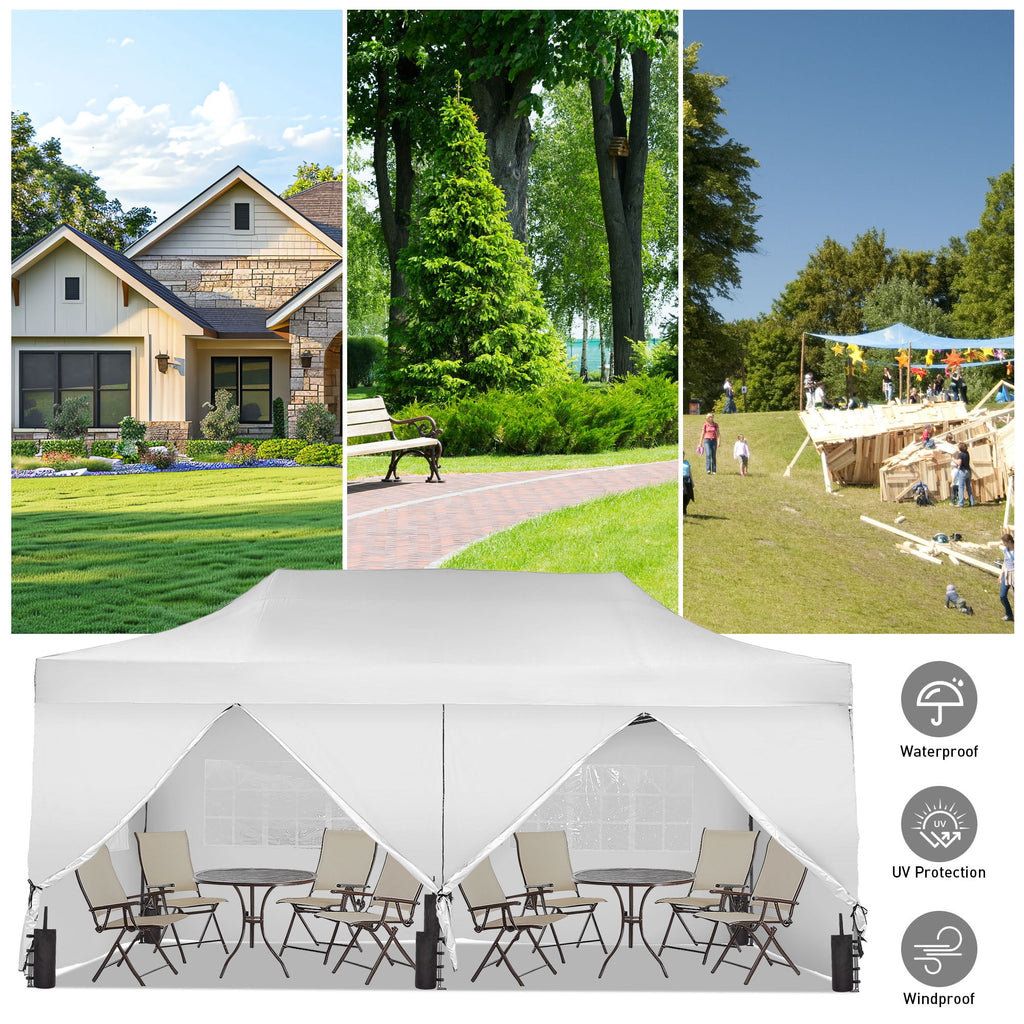 Ainfox 5-Piece Sidewalls for 10x20 Pop Up Canopy Tent, 420D Oxford PVC Waterproof Sun Shade Privacy Walls with Windows & Zippers, White