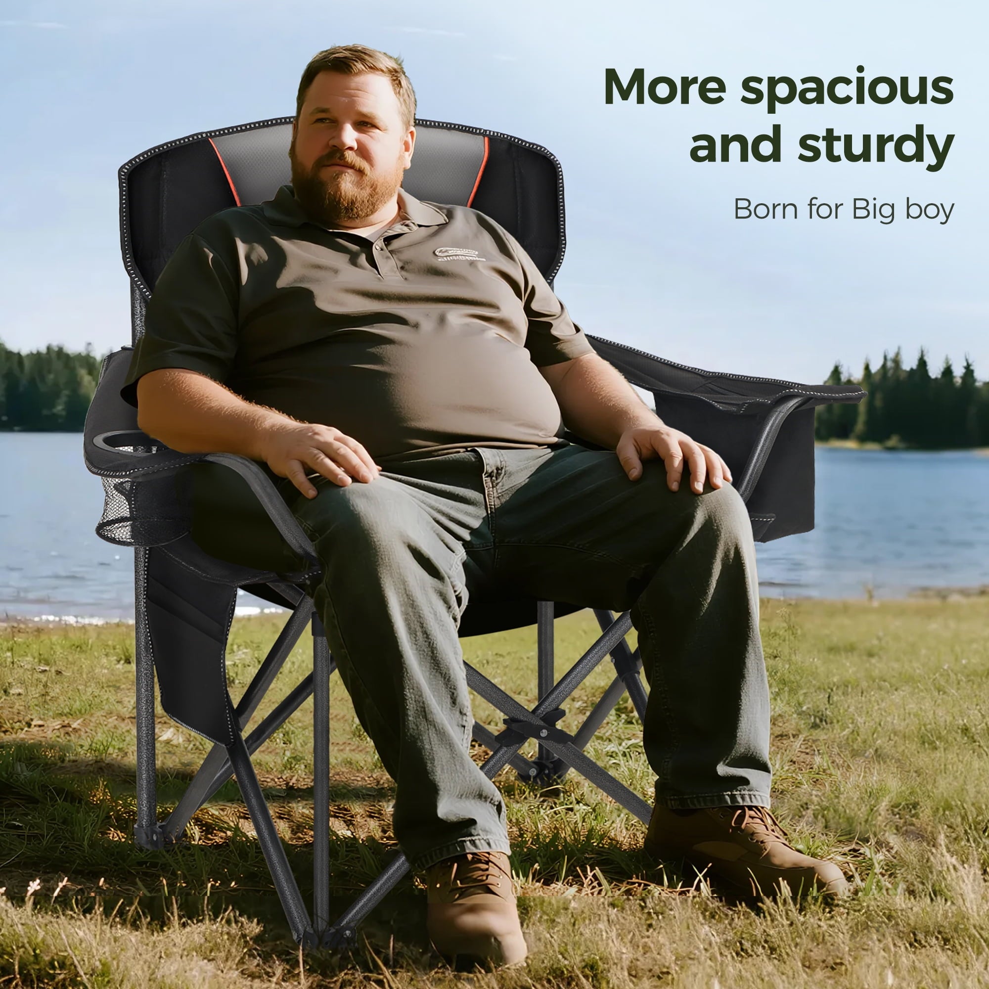 Sophia & William 2 Pack Oversized Camping Chair Heavy-Duty Steel Frame Supports 450Lbs, Foldable Outdoor Lawn Chair with Cup Holder for Backyard & Camping, Black