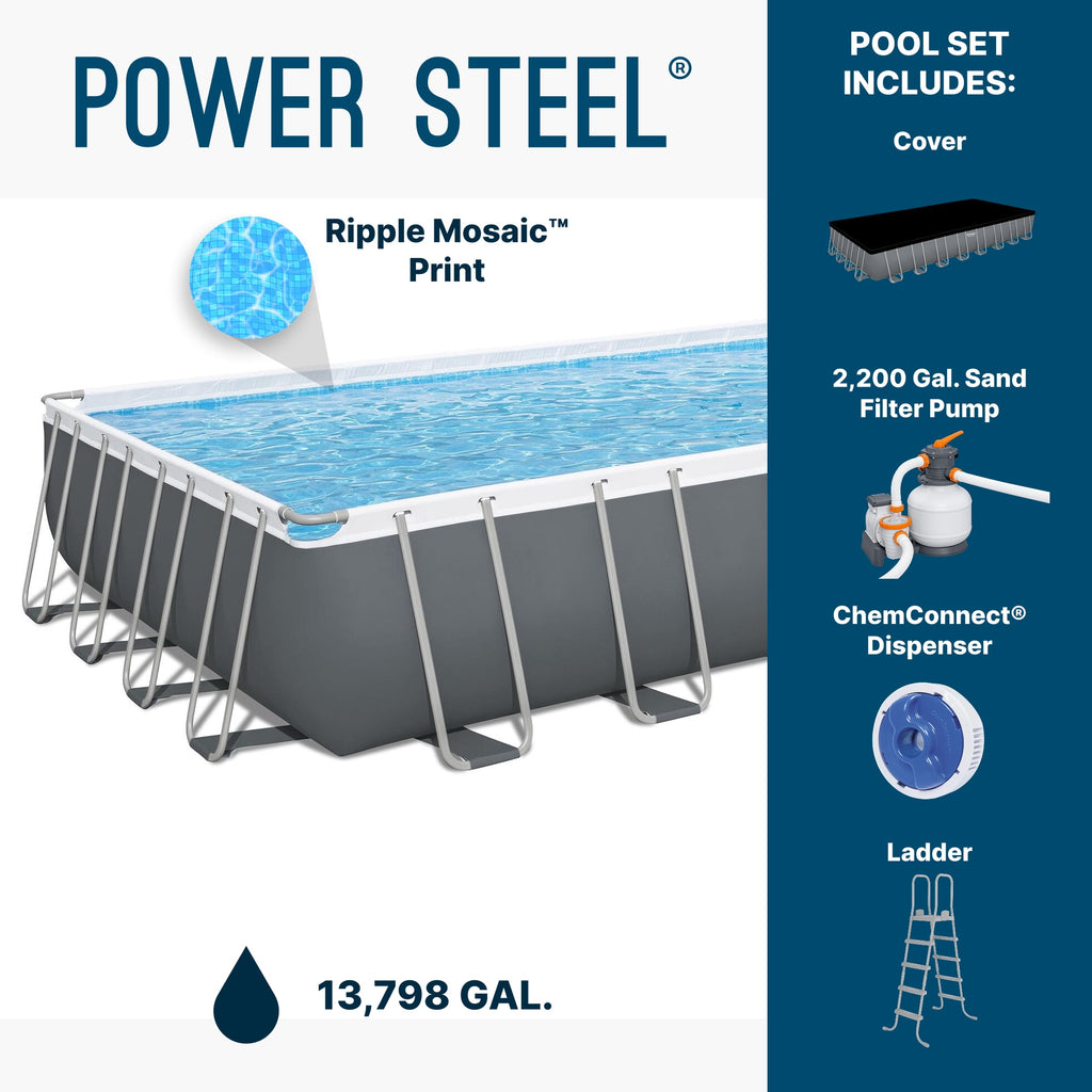 Bestway Power Steel 24’ x 12' x 52” Metal Frame Above Ground Pool, Gray