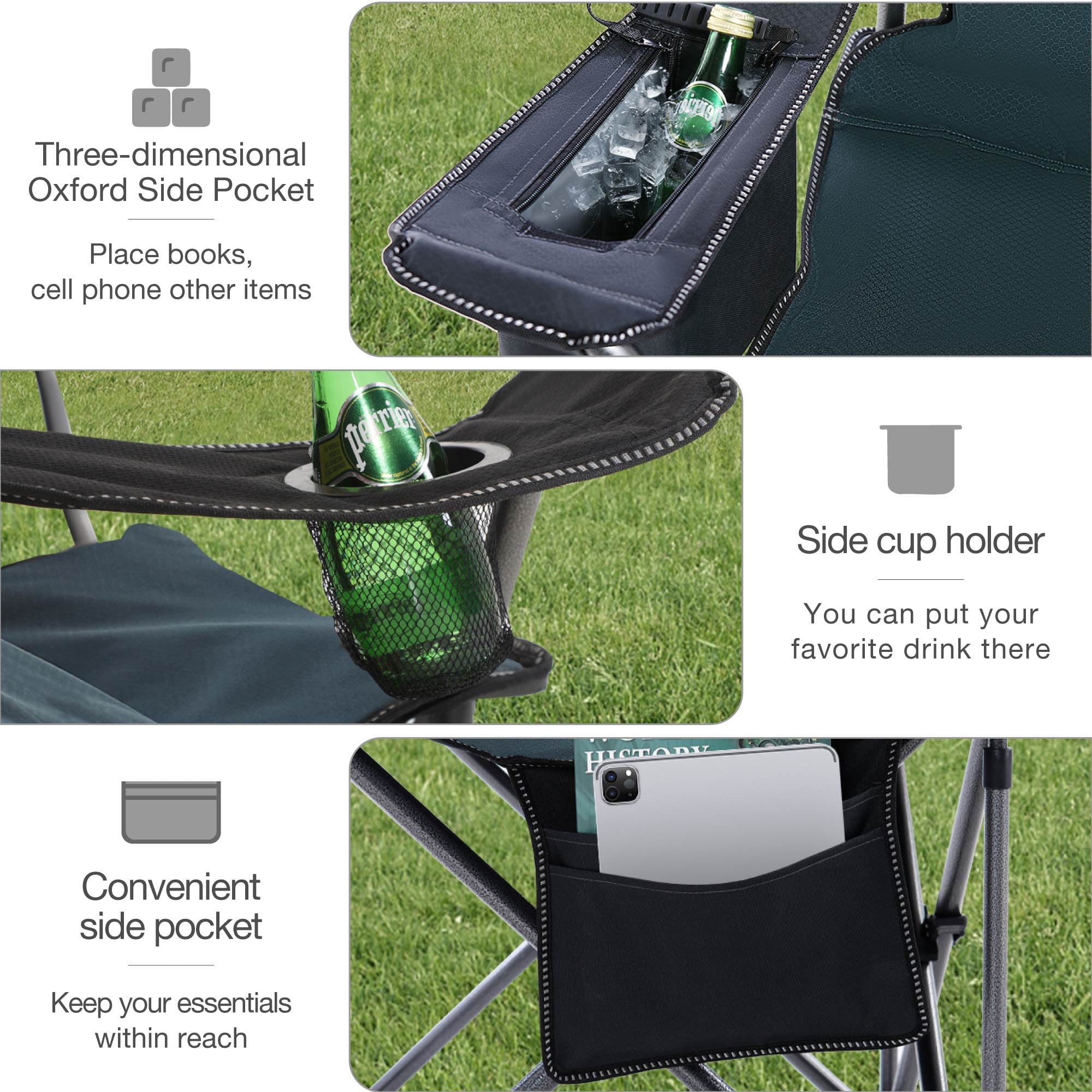 Sophia & William 2 Pack Oversized Camping Chair Heavy-Duty Steel Frame Supports 450Lbs, Foldable Outdoor Lawn Chair with Cup Holder for Backyard & Camping, Black