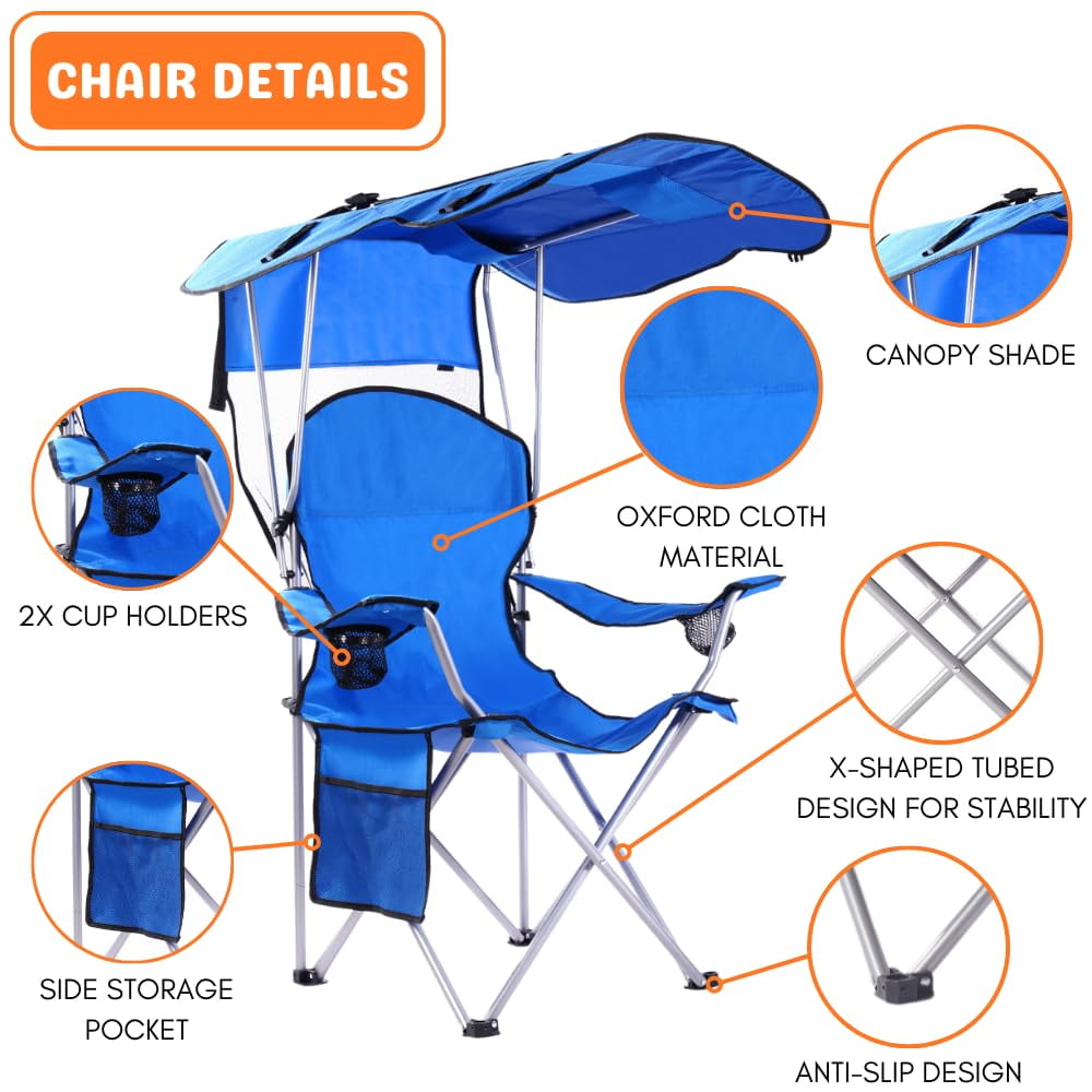 VTOY Camping Chair with Canopy Portable Canopy Camping Chairs with Shade for Outside Folding Beach Chairs with Shade for Adults(Olive Green)