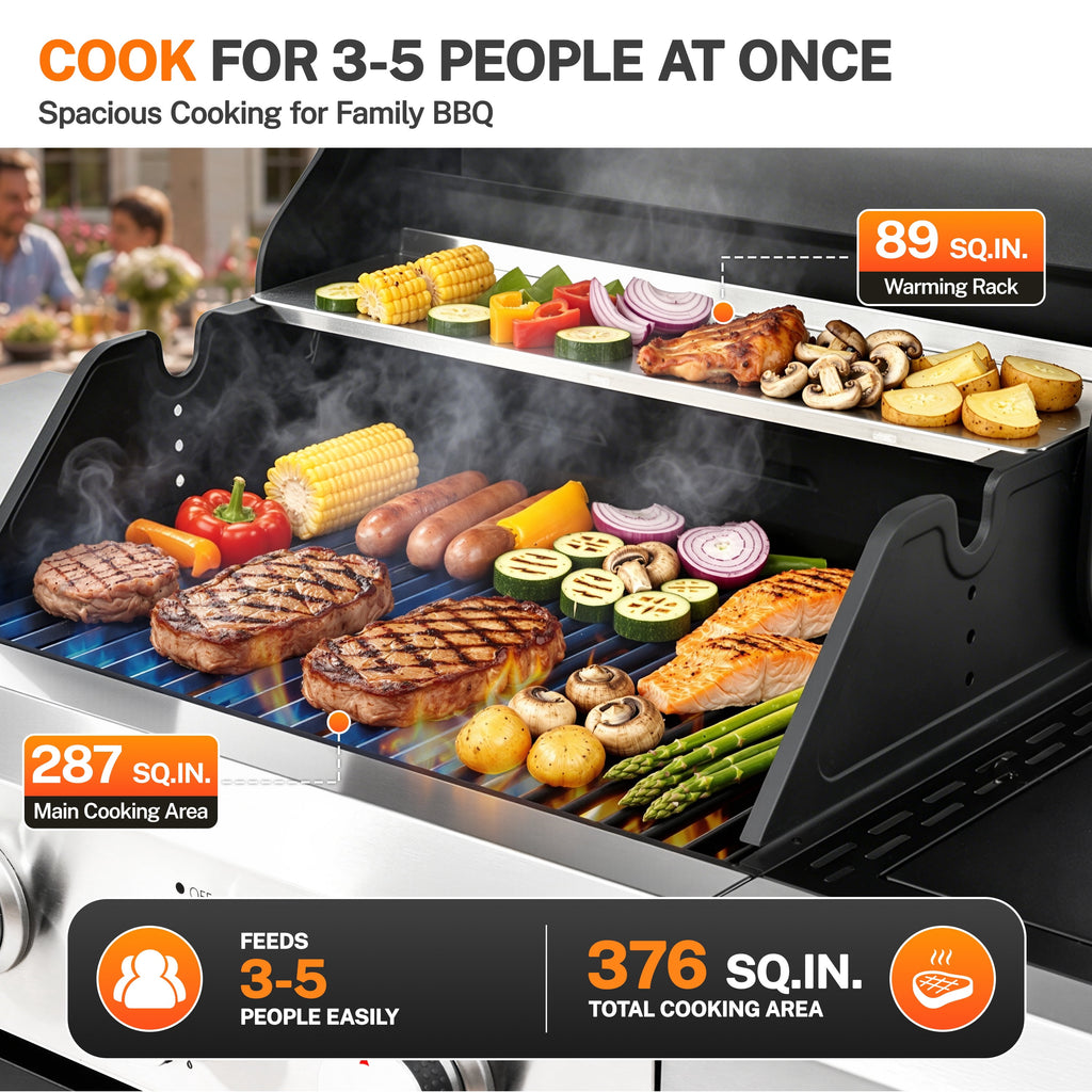 Segmart 4 Burner BBQ Propane Gas Grill with Side Burner, Stainless Steel 50,000 BTU Patio Barbecue Grill with Shelf, Gas Tank Hook, Towel Rack & Bottle Opener, Fits for Camping, Outdoor Cooking