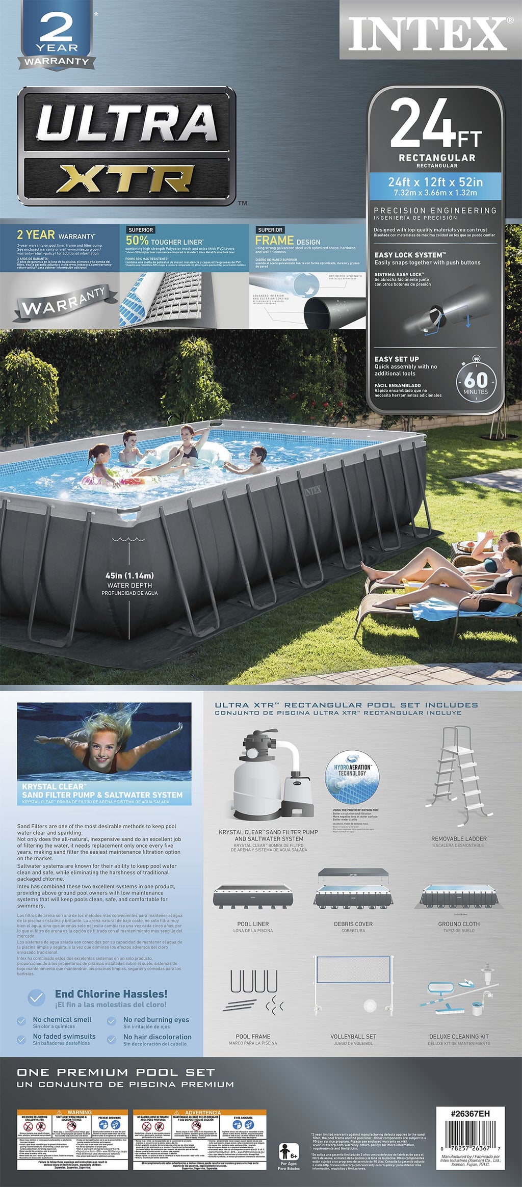 INTEX Ultra XTR 24' x 12' x 52 Above Ground Swimming Pool Set w/ Pump
