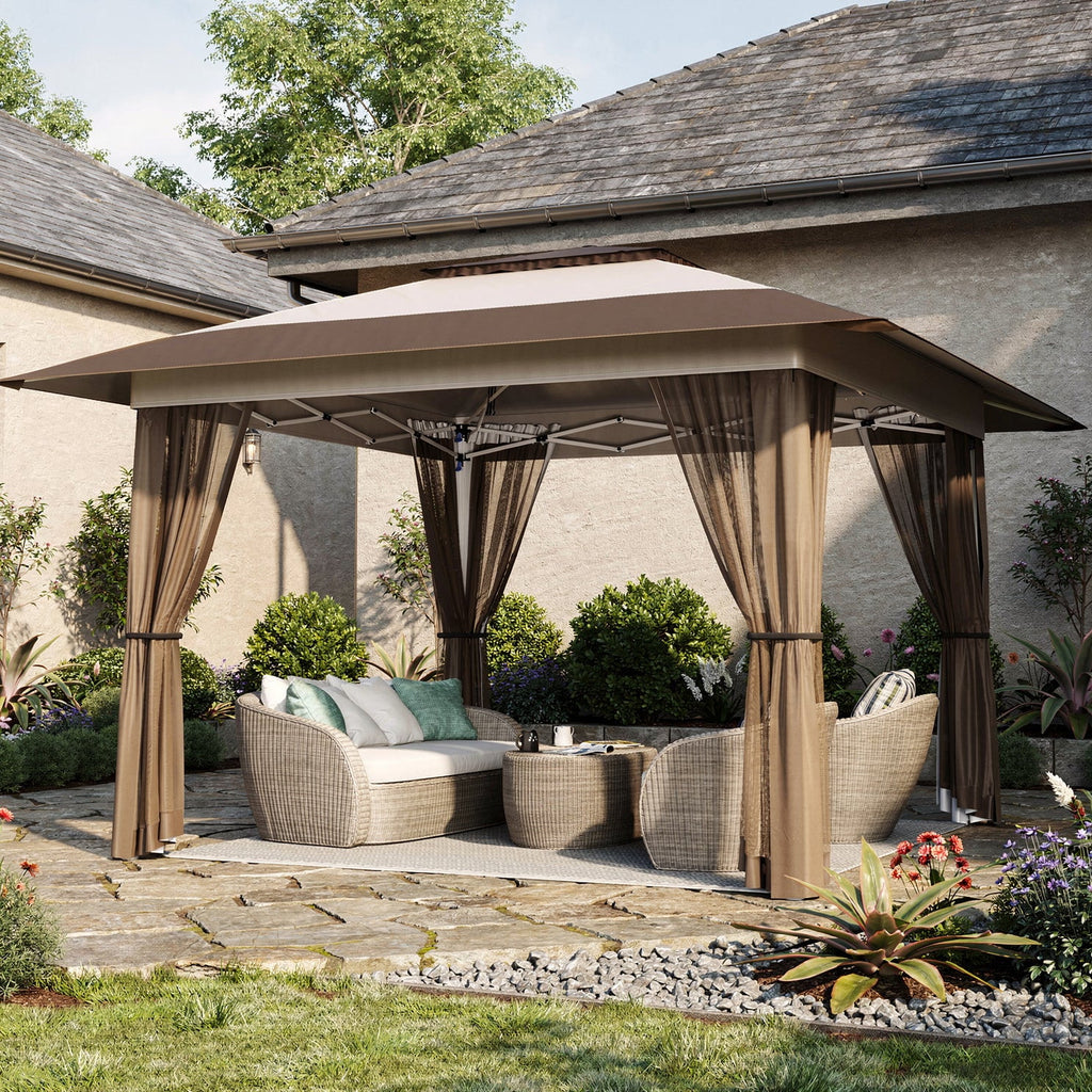 10x10 Pop-Up Canopy Tent with Removable Walls, 3 Height Adjustable Easy Set up Portable Gazebo, For Camping, White
