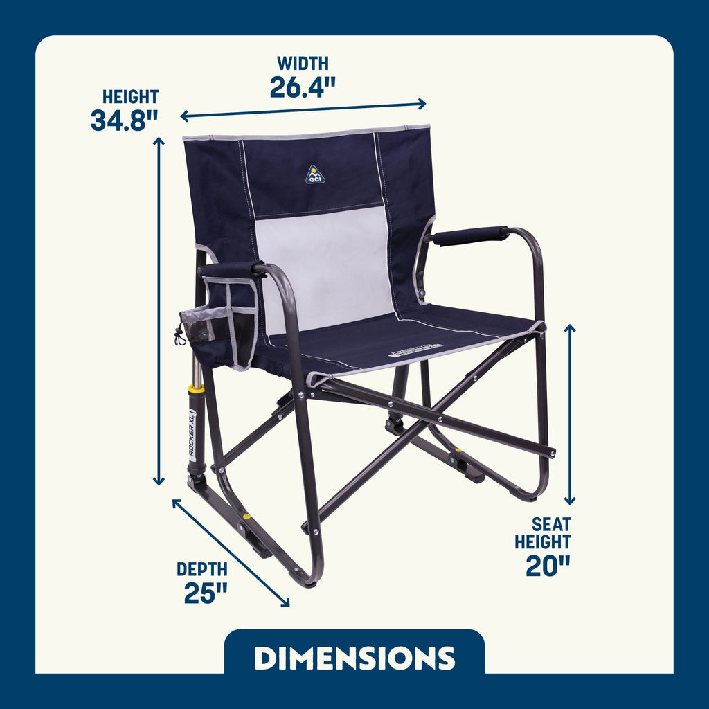 GCI Outdoor Freestyle Rocker XL Oversized Foldable Rocking Camp Chair, Pewter