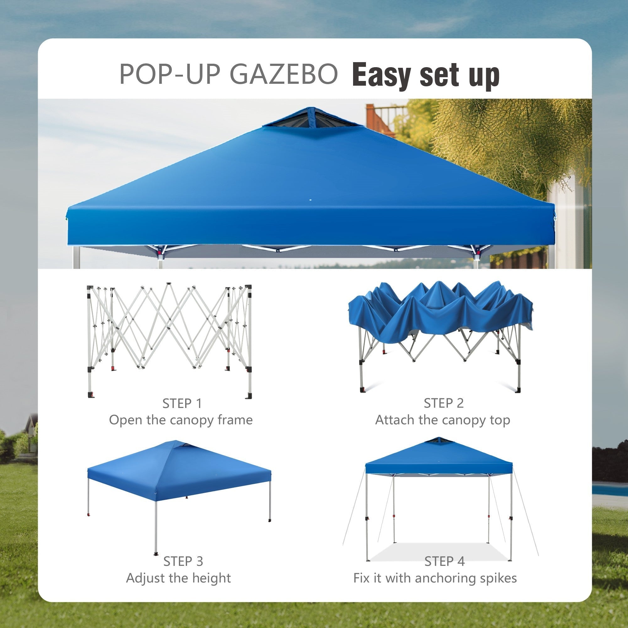 Alpha Joy 10'x 10' Pop up Canopy Outdoor Shade Canopy Event Instant Canopy Tent with Roller Bag, Blue