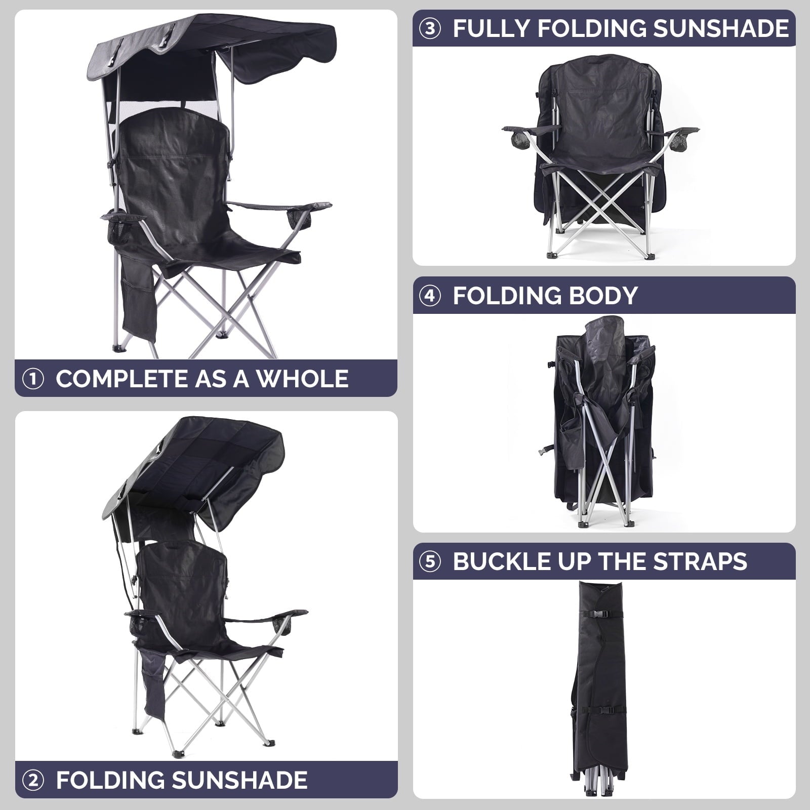 VTOY Camping Chair with Canopy Portable Canopy Camping Chairs with Shade for Outside Folding Beach Chairs with Shade for Adults(Olive Green)