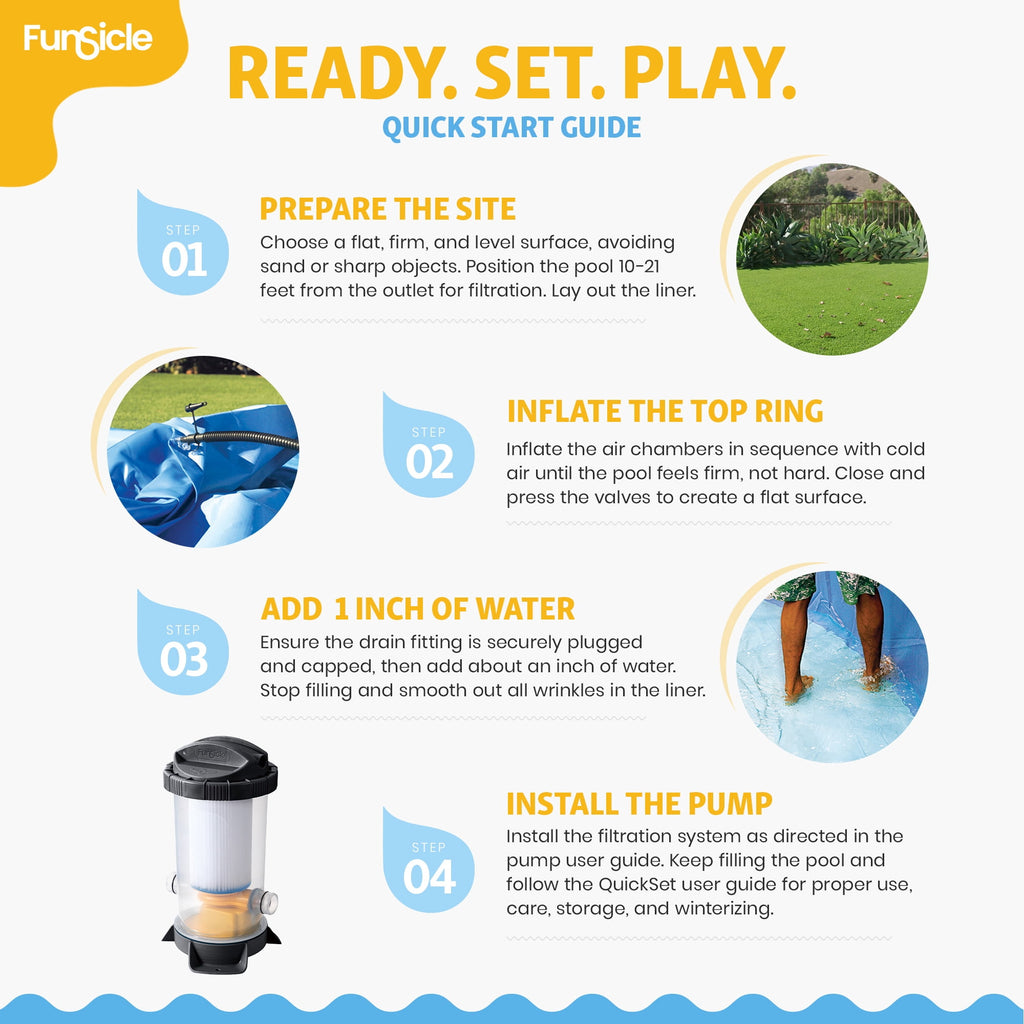 Funsicle Quickset 14’ x 36” Round Inflatable Top Ring Above Ground Swimming Pool Set