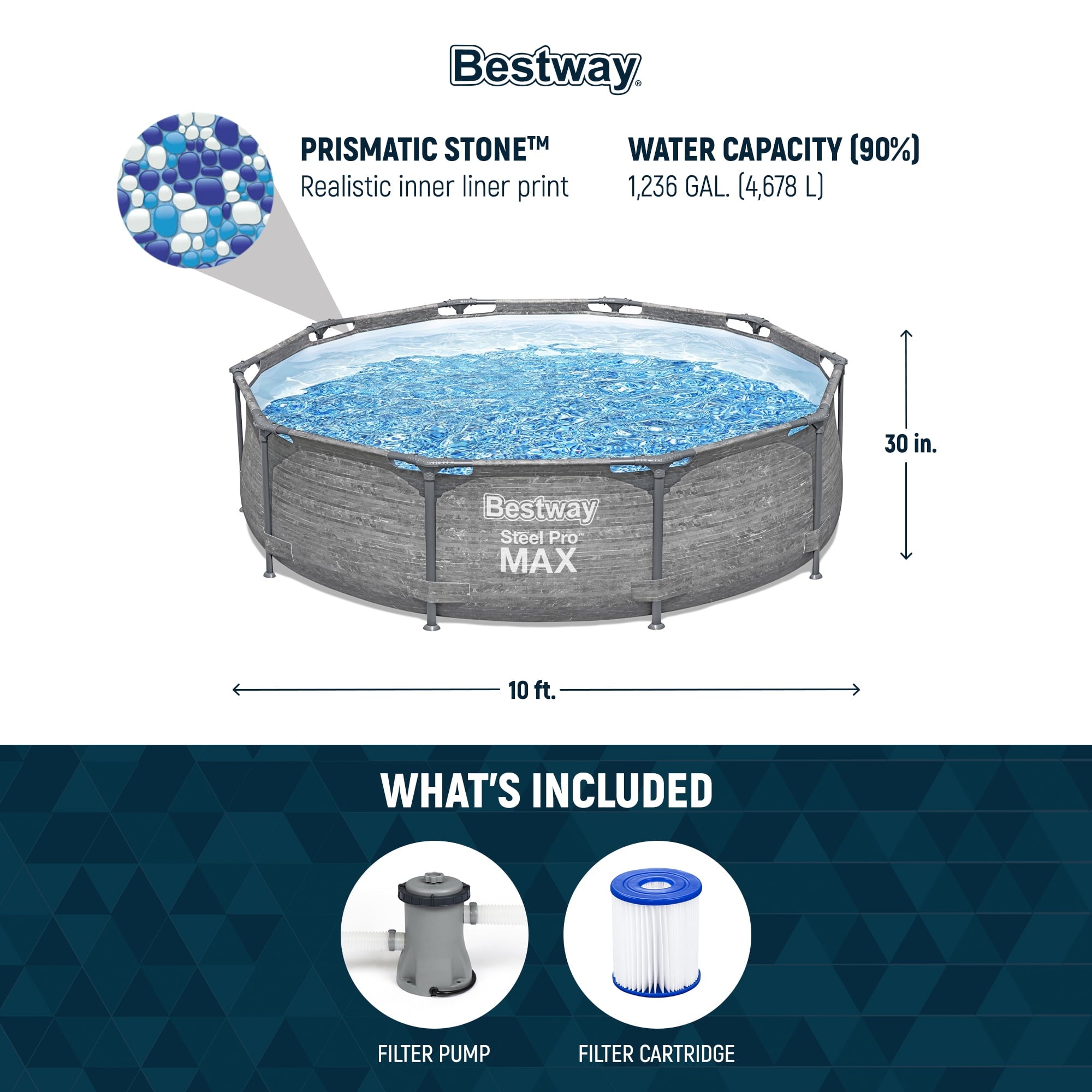 Bestway Steel Pro MAX 10'x30\ Metal Frame Above Ground Pool Set w/ Filter Pump & Cartridge