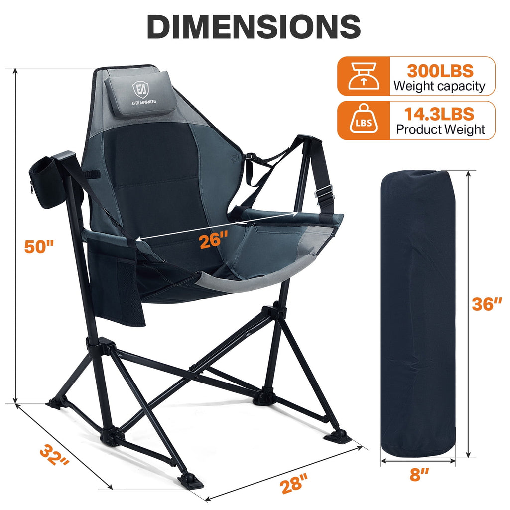 Hammock Camping Folding Chair for Outdoor with Adjustable Back and Padded Seat, Grey