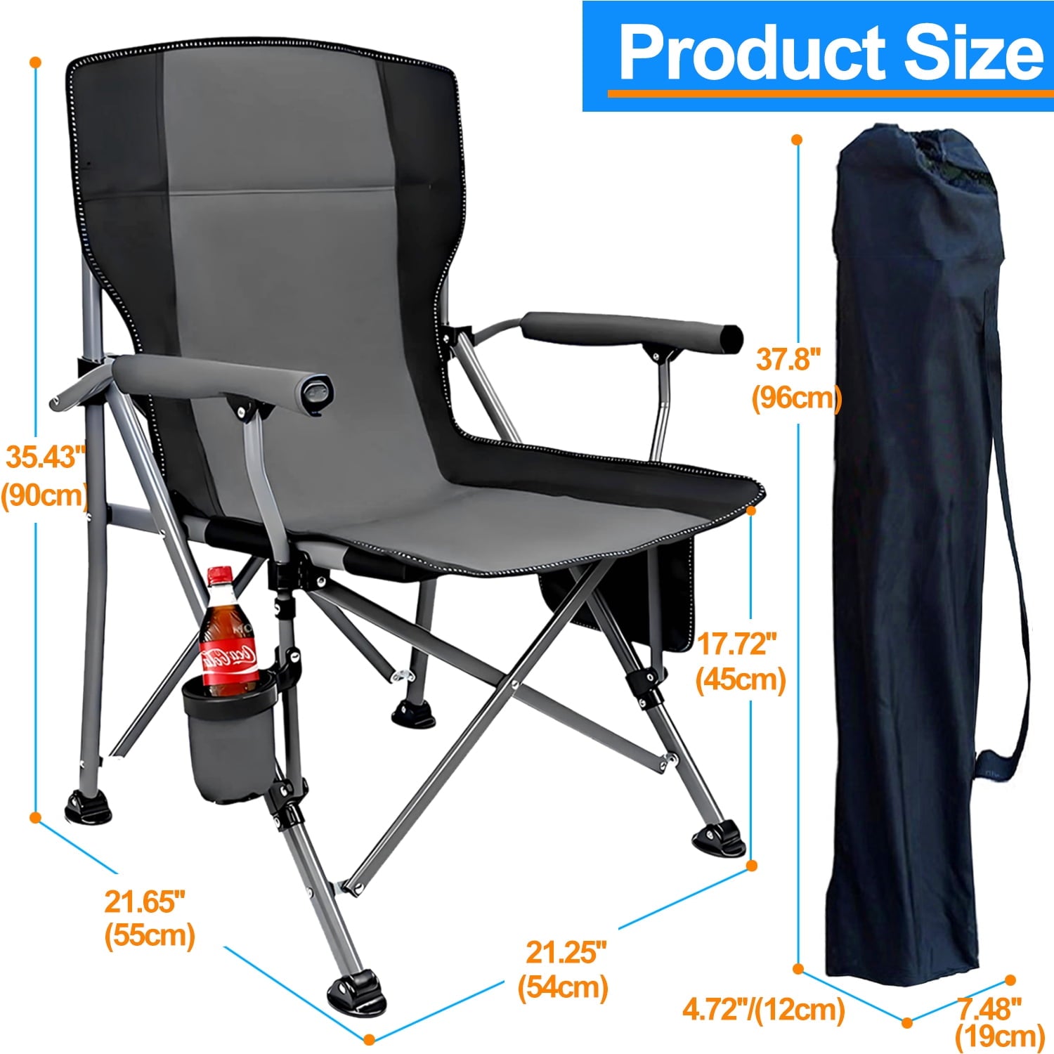 Camping Chairs, 2 Pack Heavy-Duty Steel Frame Supports 450Lbs, Foldable Outdoor Lawn Chair with Cup Holder