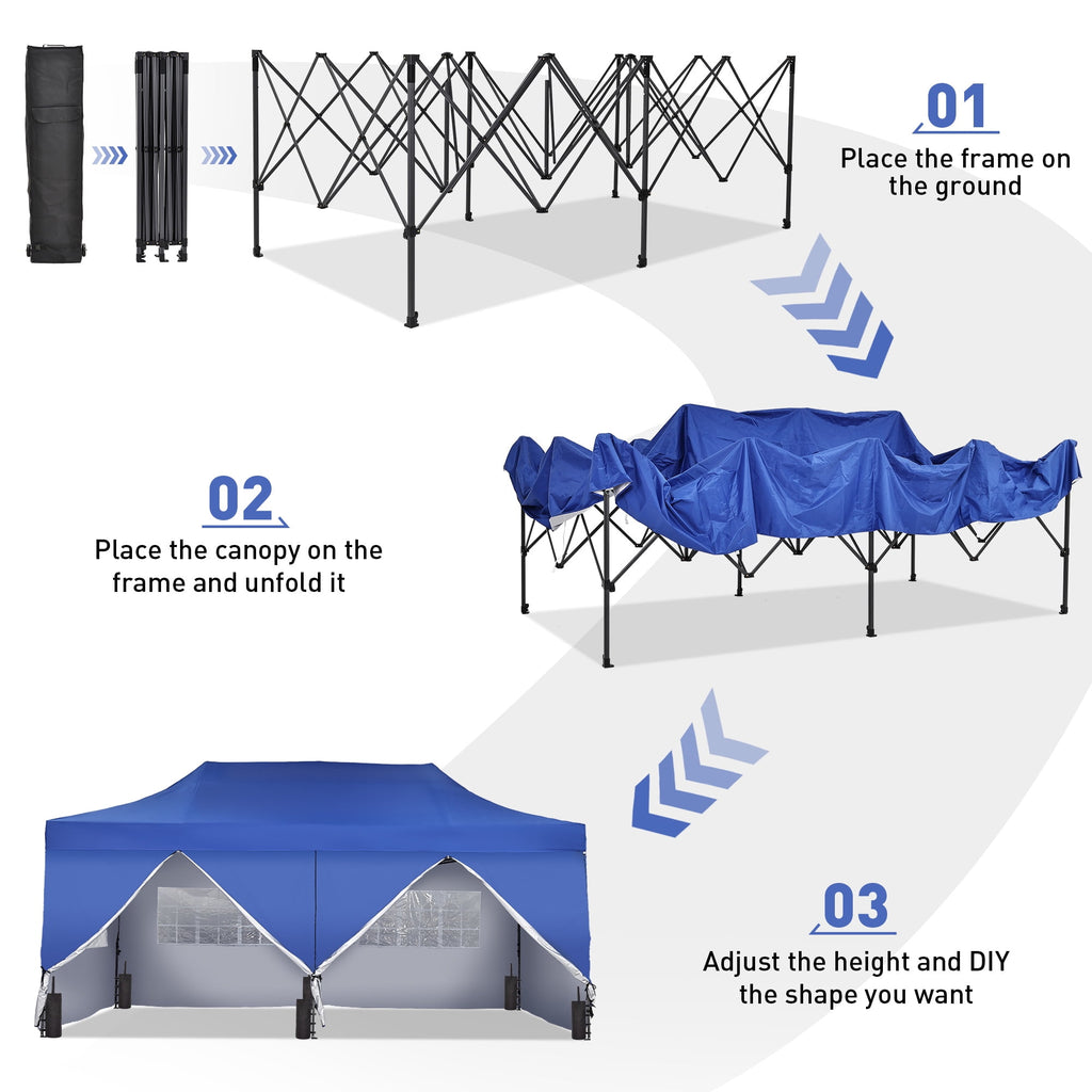 Ainfox 5-Piece Sidewalls for 10x20 Pop Up Canopy Tent, 420D Oxford PVC Waterproof Sun Shade Privacy Walls with Windows & Zippers, White