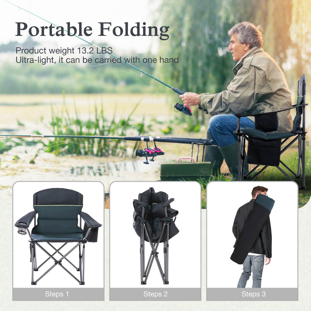 Sophia & William 2 Pack Oversized Camping Chair Heavy-Duty Steel Frame Supports 450Lbs, Foldable Outdoor Lawn Chair with Cup Holder for Backyard & Camping, Black
