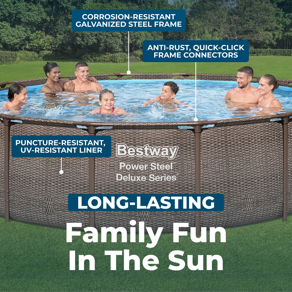 Bestway Power Steel 14’x42” Metal Frame Above Ground Pool w/ Pump, Ladder, & Cover, Brown