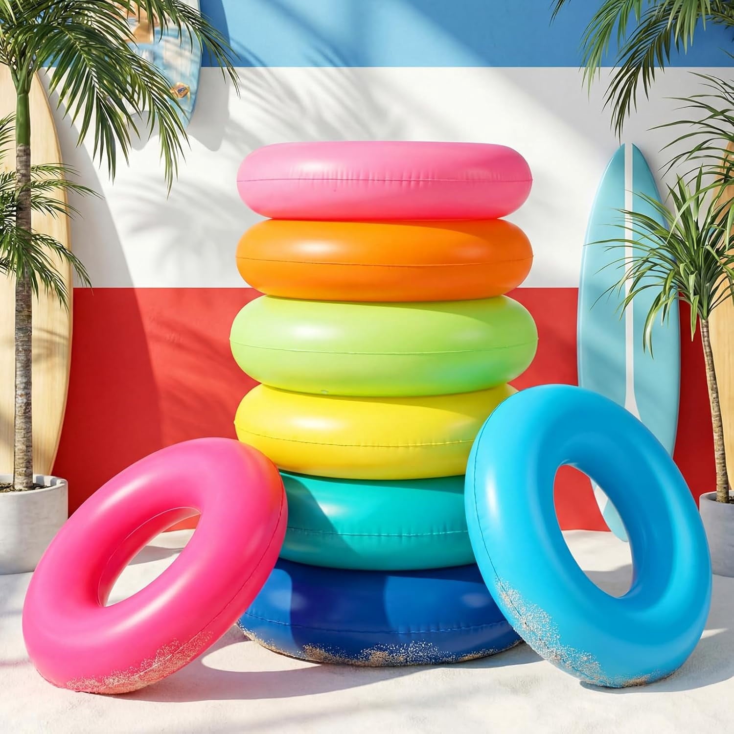 8 Pcs Inflatable Pool Float for Adults 36 Inch Clear Swim Rings Bulk Neon Swimming Pool Tubes Floaties Toys for Beach Summer Bachelorette Party Decorations, 8 Colors
