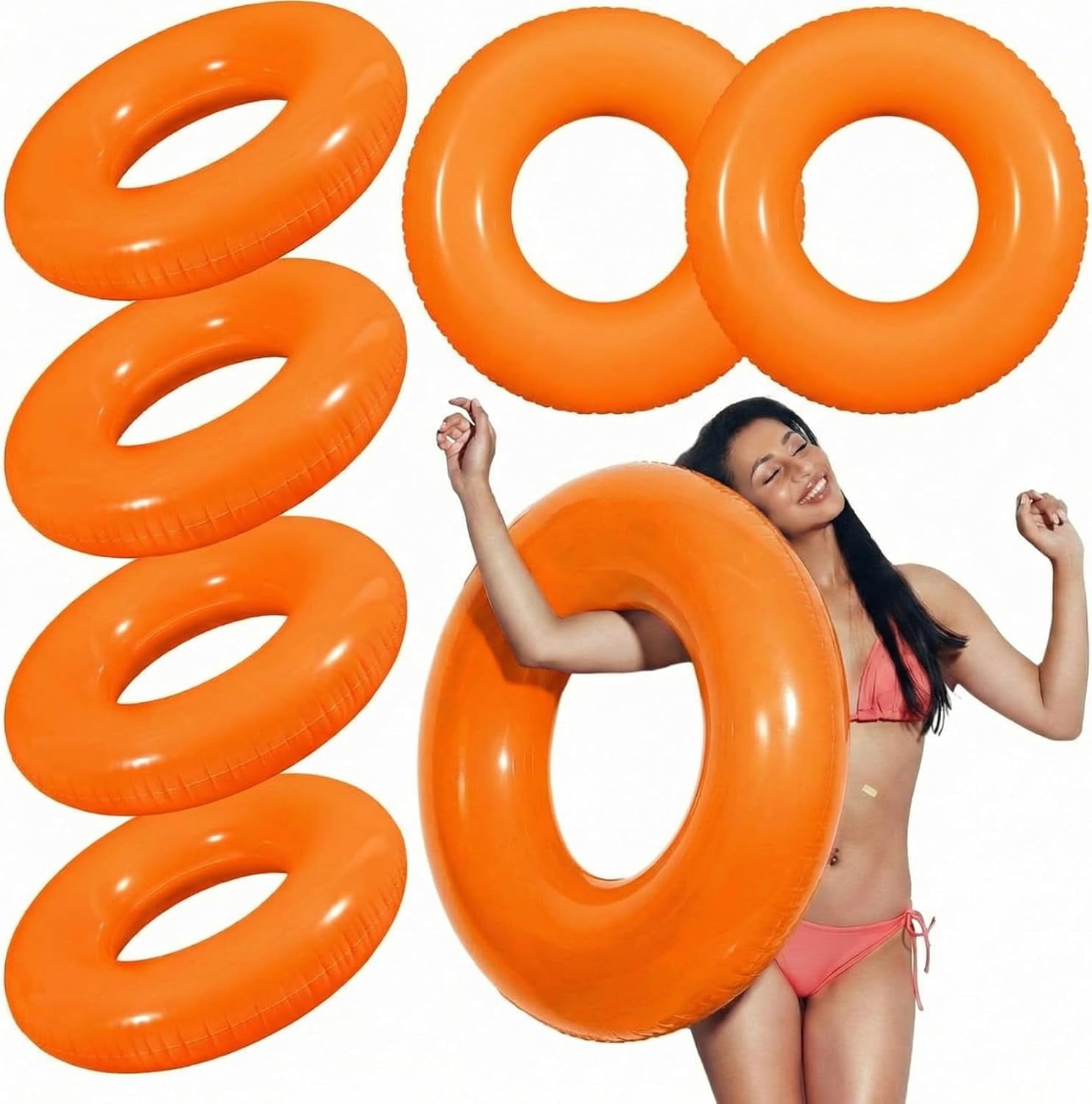 6 Pcs Inflatable Pool Floats 35 Inches Swim Tube Bulk for Adults Swimming Ring Pool Floaties for Beach Party Decorations Women and Men River Lake Summer Vacation Holiday (Black)