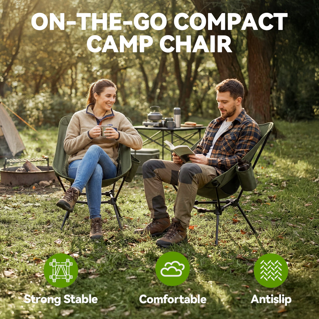 VECUKTY Portable Camping Chair with Carry Bag, Lightweight Folding Outdoor Chair with Side Pocket for Camping, Hiking, Fishing, Black