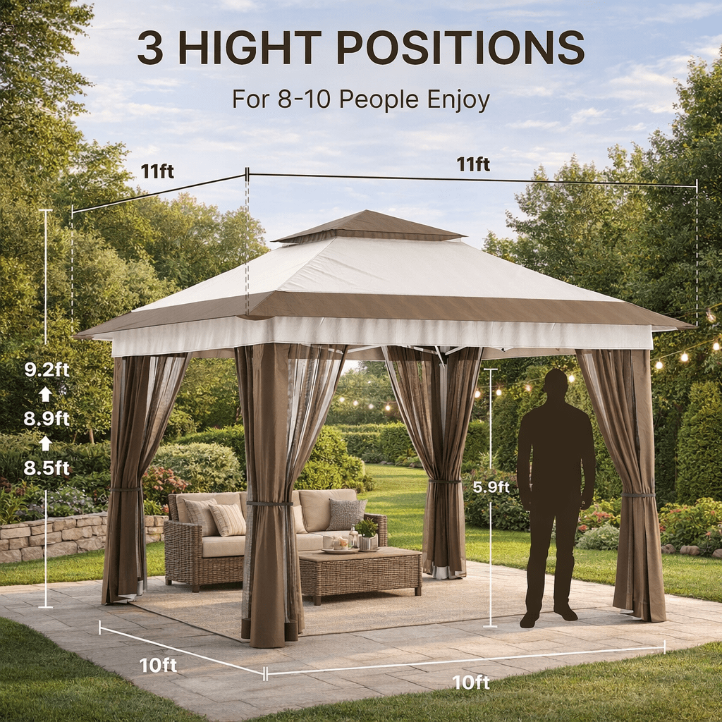 10x10 Pop-Up Canopy Tent with Removable Walls, 3 Height Adjustable Easy Set up Portable Gazebo, For Camping, White