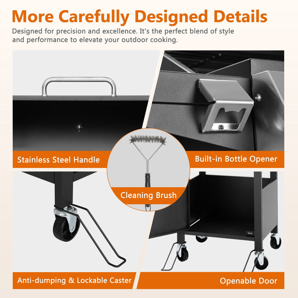 SEGMART 3 Burner BBQ Propane Gas Grill, Stainless Steel 30,000 BTU Patio Garden Barbecue Grill with Side Tables, Cleaning Brush & Thermometer, Perfect for Camping, Outdoor Cooking
