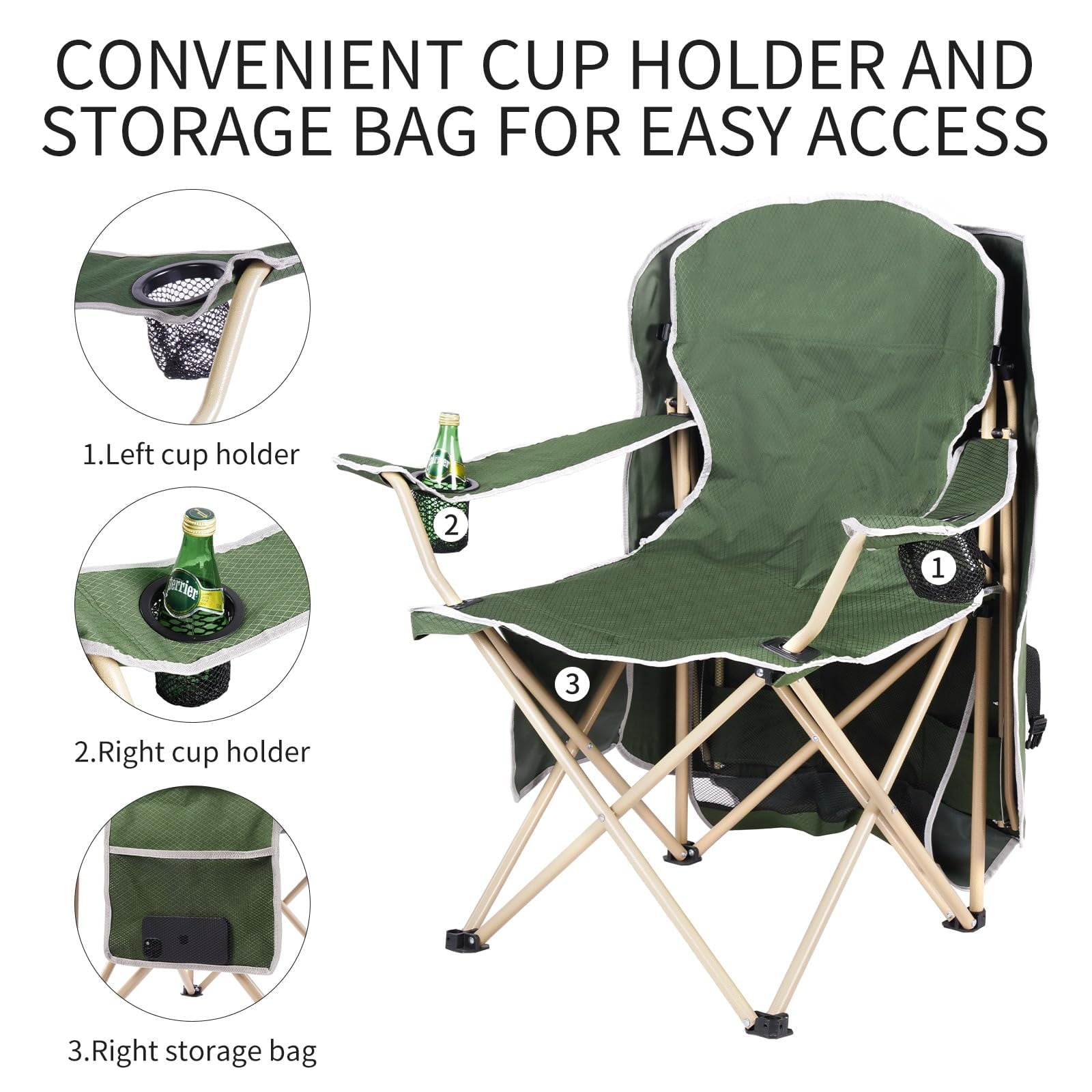 VTOY Camping Chair with Canopy Portable Canopy Camping Chairs with Shade for Outside Folding Beach Chairs with Shade for Adults(Olive Green)