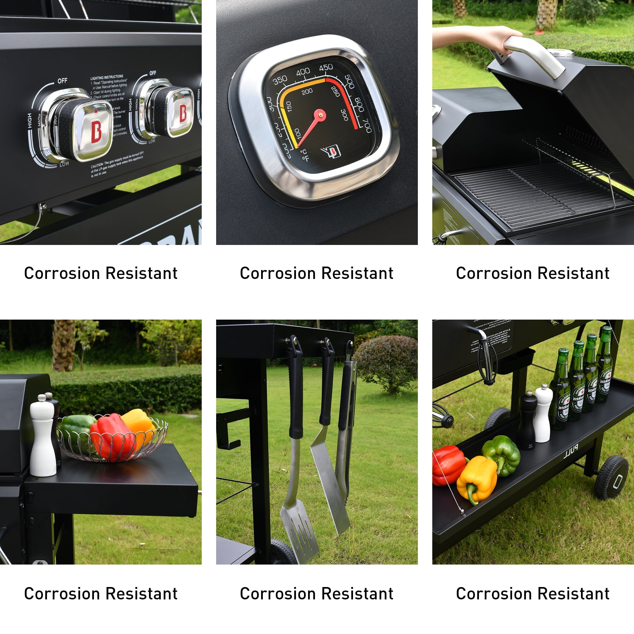 Brand Man Propane Gas & Charcoal Grill Combo with Griddle Dual Fuel BBQ Grill for Outdoor Barbecue, Black
