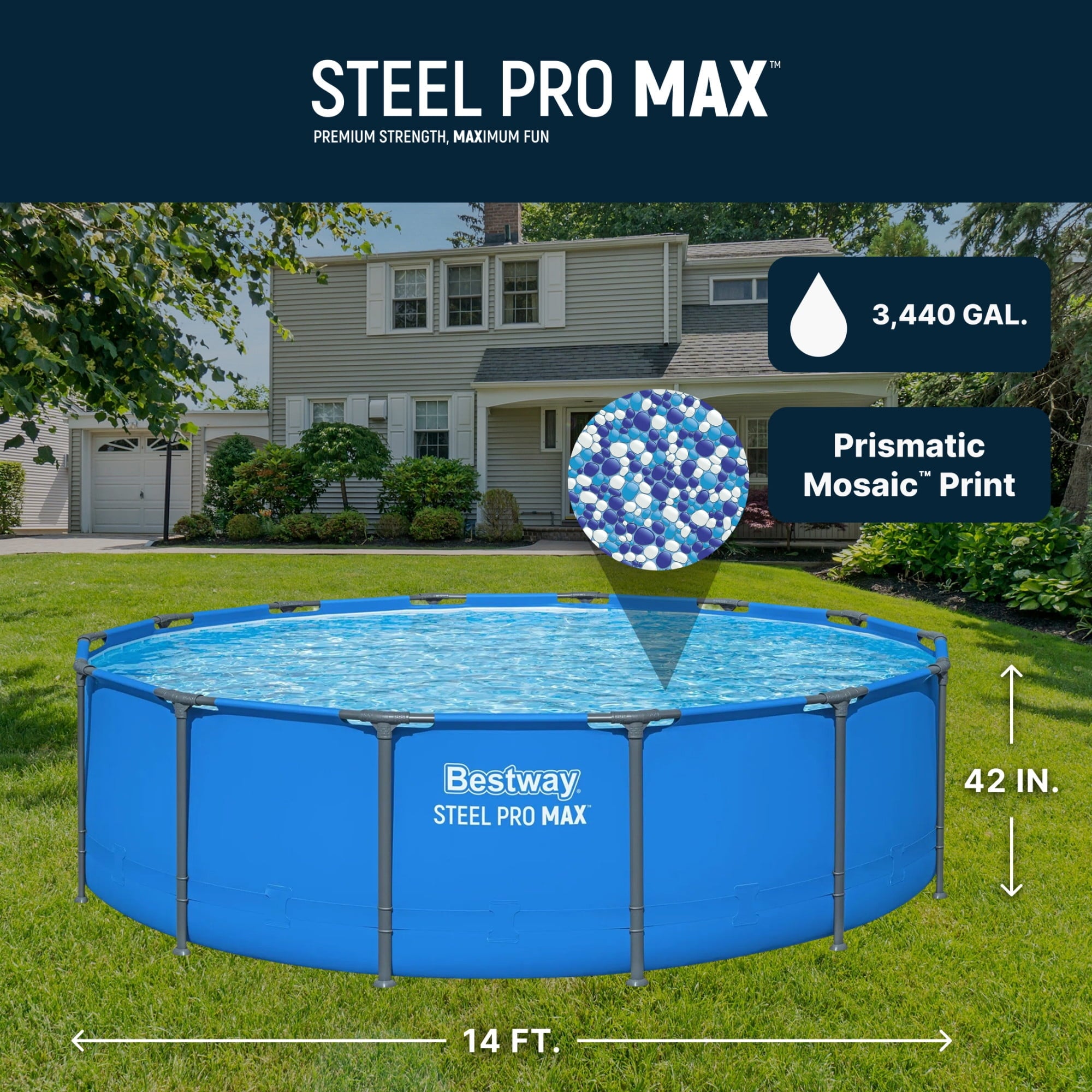 Bestway Steel Pro MAX 14’ x 42 Metal Frame Above Ground Pool, Blue, POOL ONLY