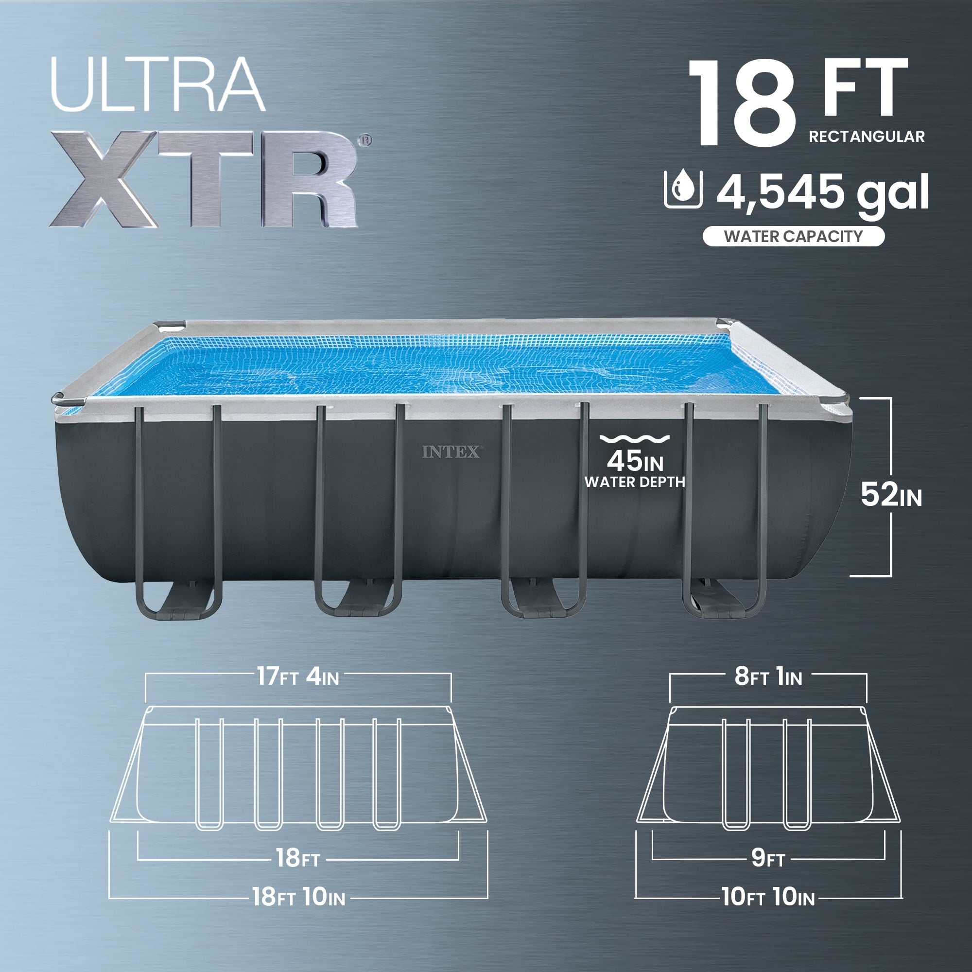 Intex 18Ft x 52In Ultra XTR Rectangular Frame Swimming Pool Kit with Canopy