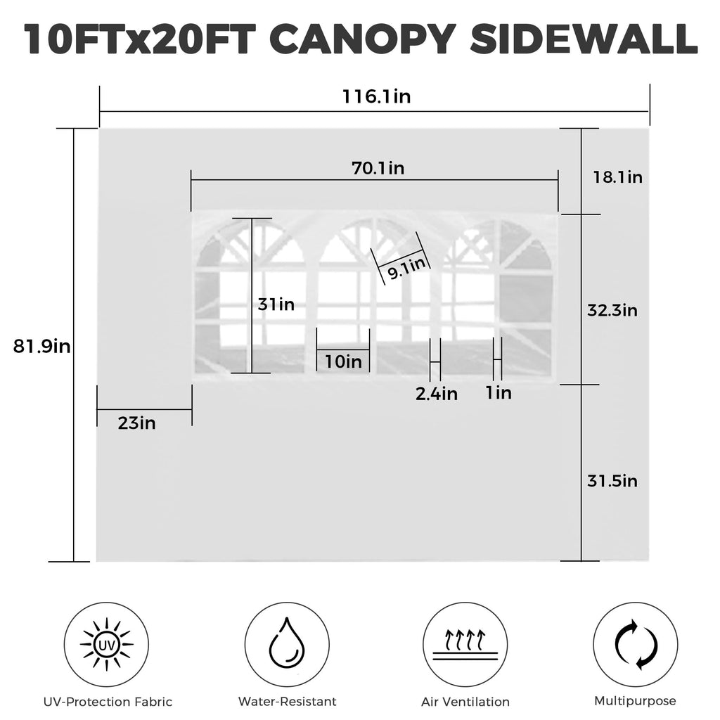 Ainfox 5-Piece Sidewalls for 10x20 Pop Up Canopy Tent, 420D Oxford PVC Waterproof Sun Shade Privacy Walls with Windows & Zippers, White