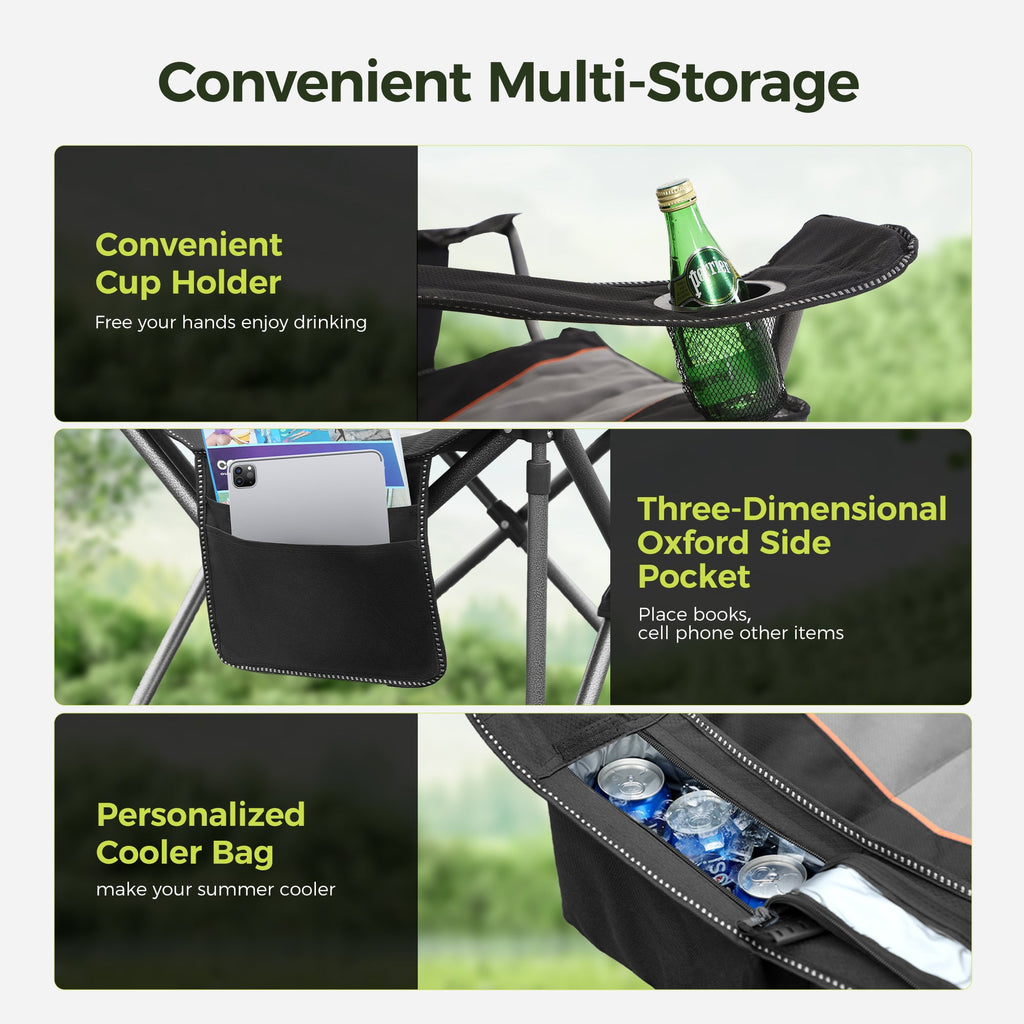 Sophia & William 2 Pack Oversized Camping Chair Heavy-Duty Steel Frame Supports 450Lbs, Foldable Outdoor Lawn Chair with Cup Holder for Backyard & Camping, Black