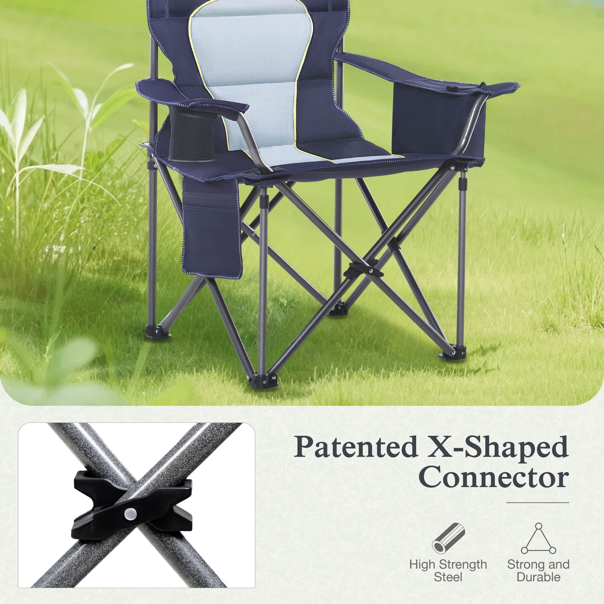 Sophia & William 2 Pack Oversized Camping Chair Heavy-Duty Steel Frame Supports 450Lbs, Foldable Outdoor Lawn Chair with Cup Holder for Backyard & Camping, Black