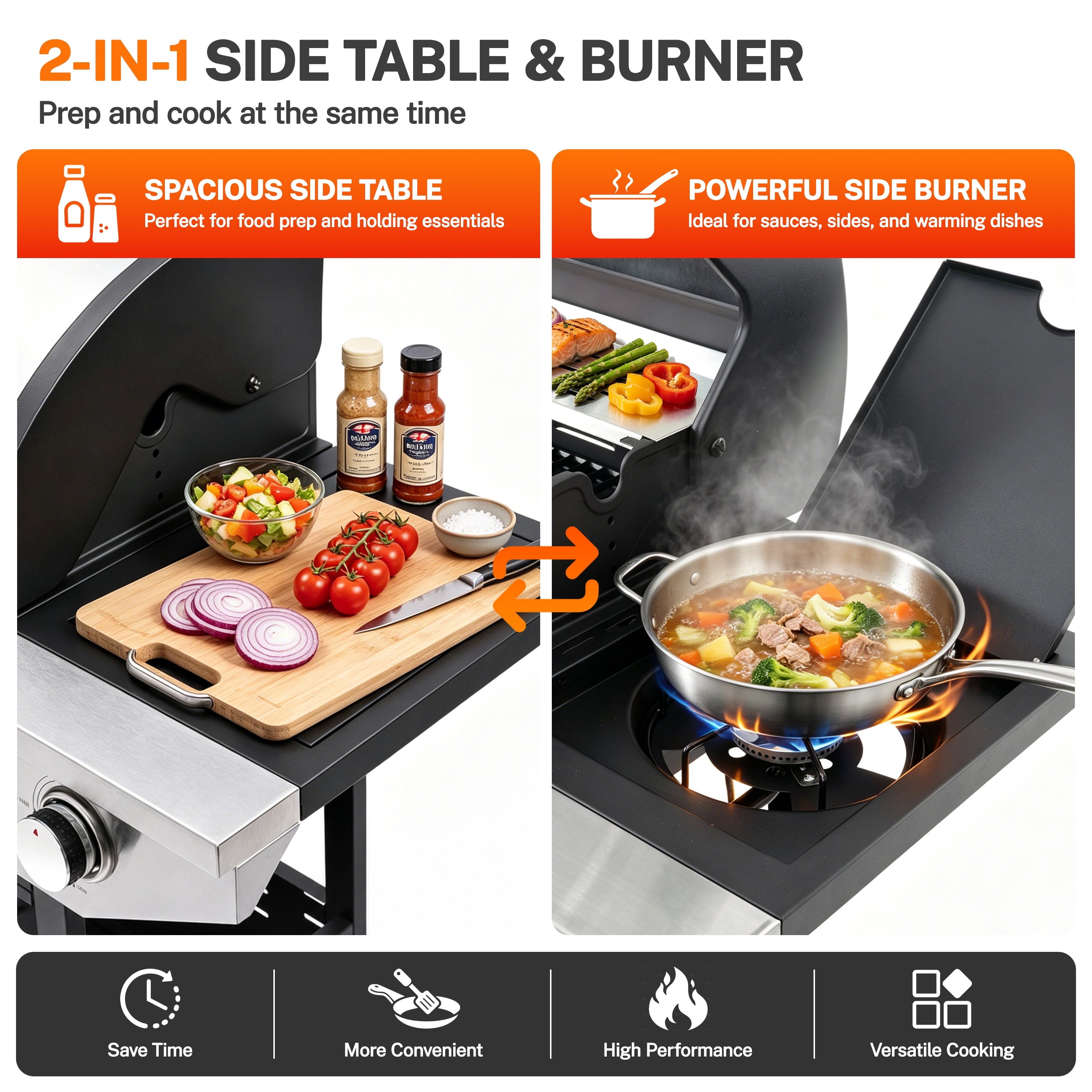 Segmart 3 Burner Propane Gas Grill with Side Burner, 37,000 BTU Outdoor Cooking BBQ Grill with Porcelain-Enameled Cast Iron Grates, Equipped with Temperature, Tool Hooks, and Bottle Opener