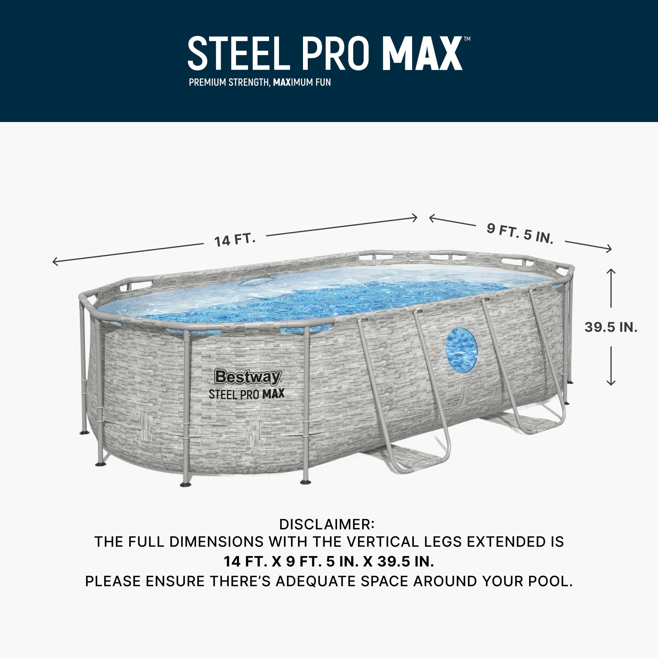 Bestway Power Steel Swim Vista 14’ x 8'2 x 39.5” Metal Frame Above Ground Pool, Stone